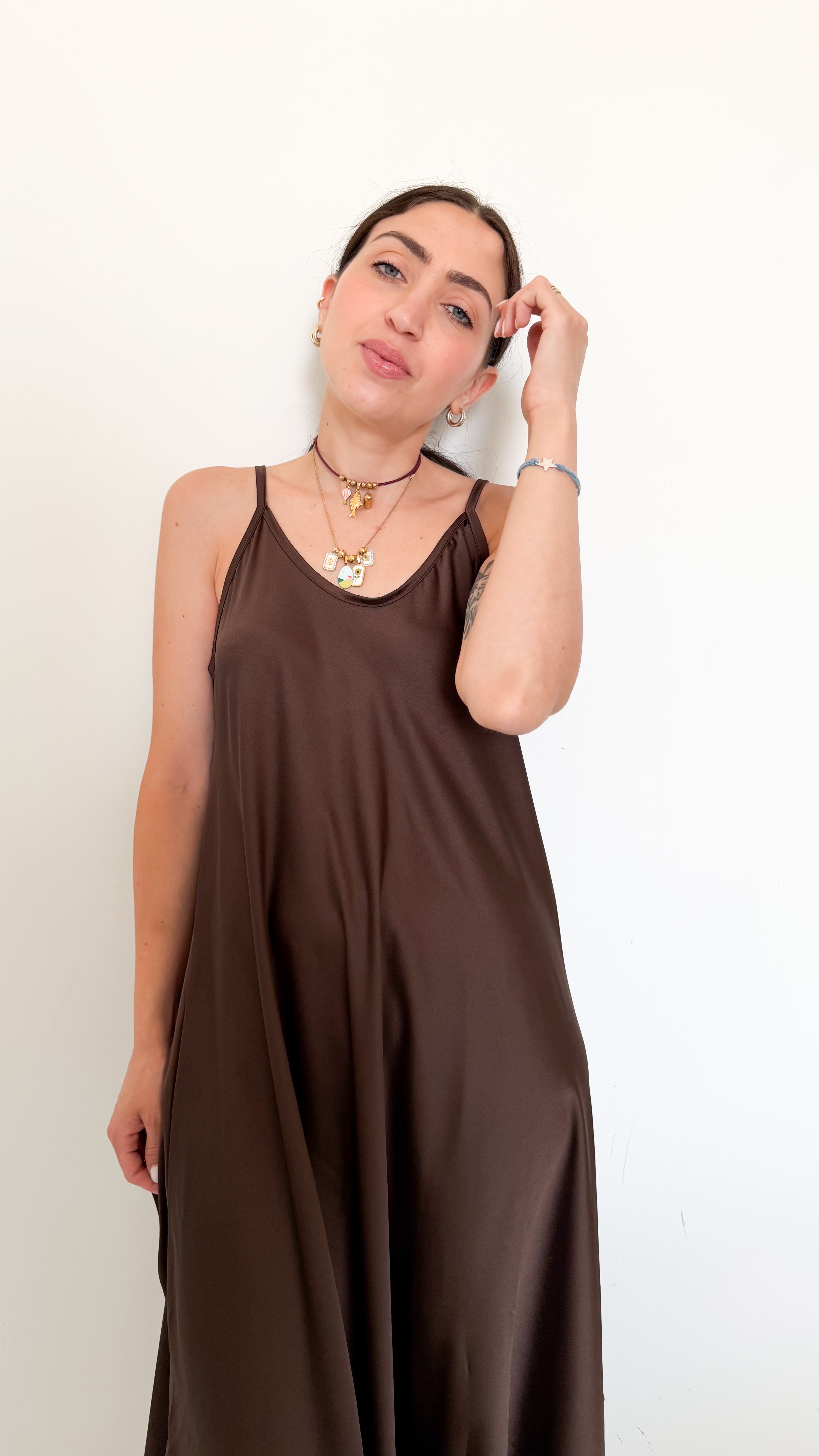 Vestito In Satin Marrone