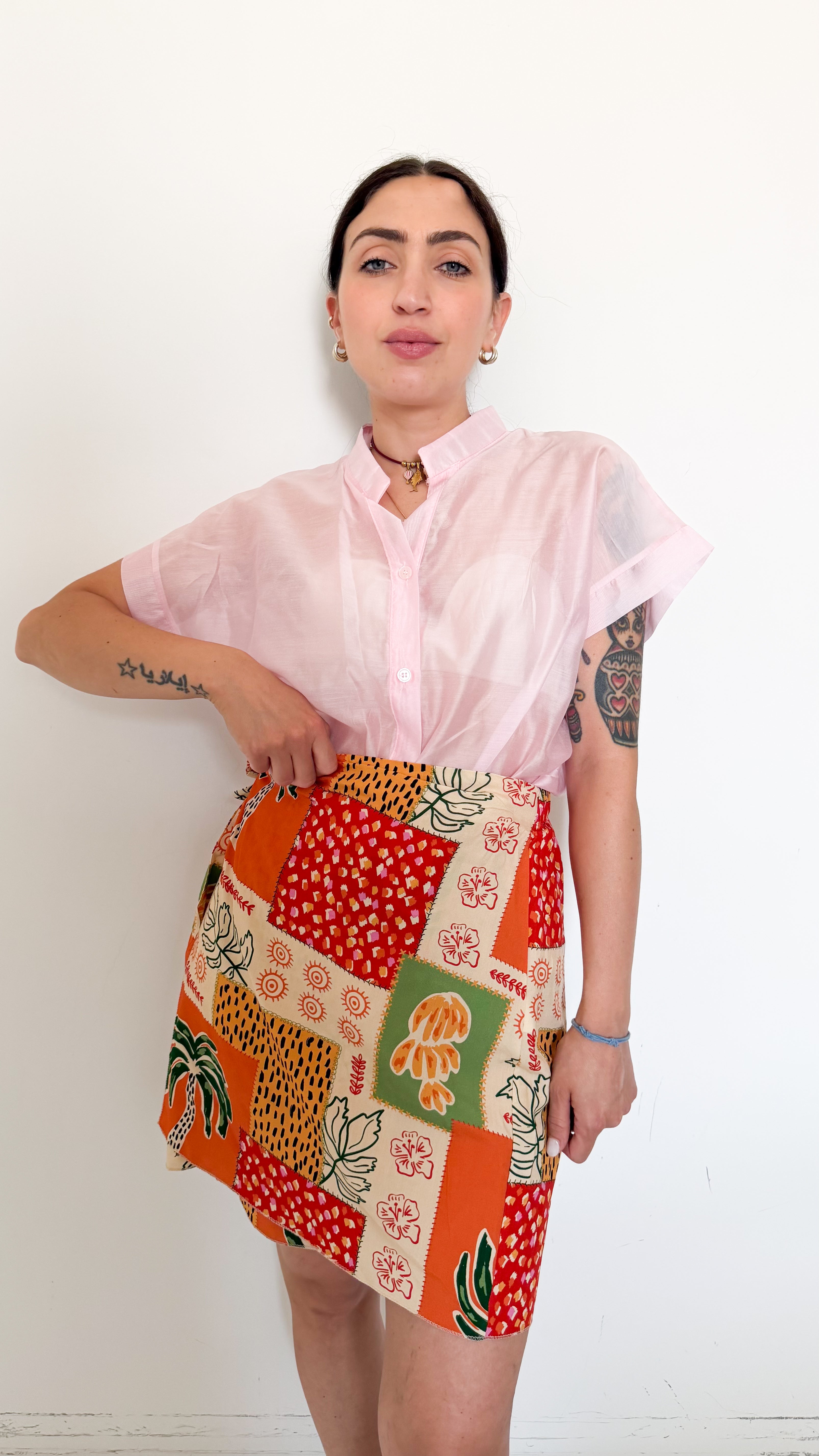 Gonna Mini A Fantasia Verde/Arancio