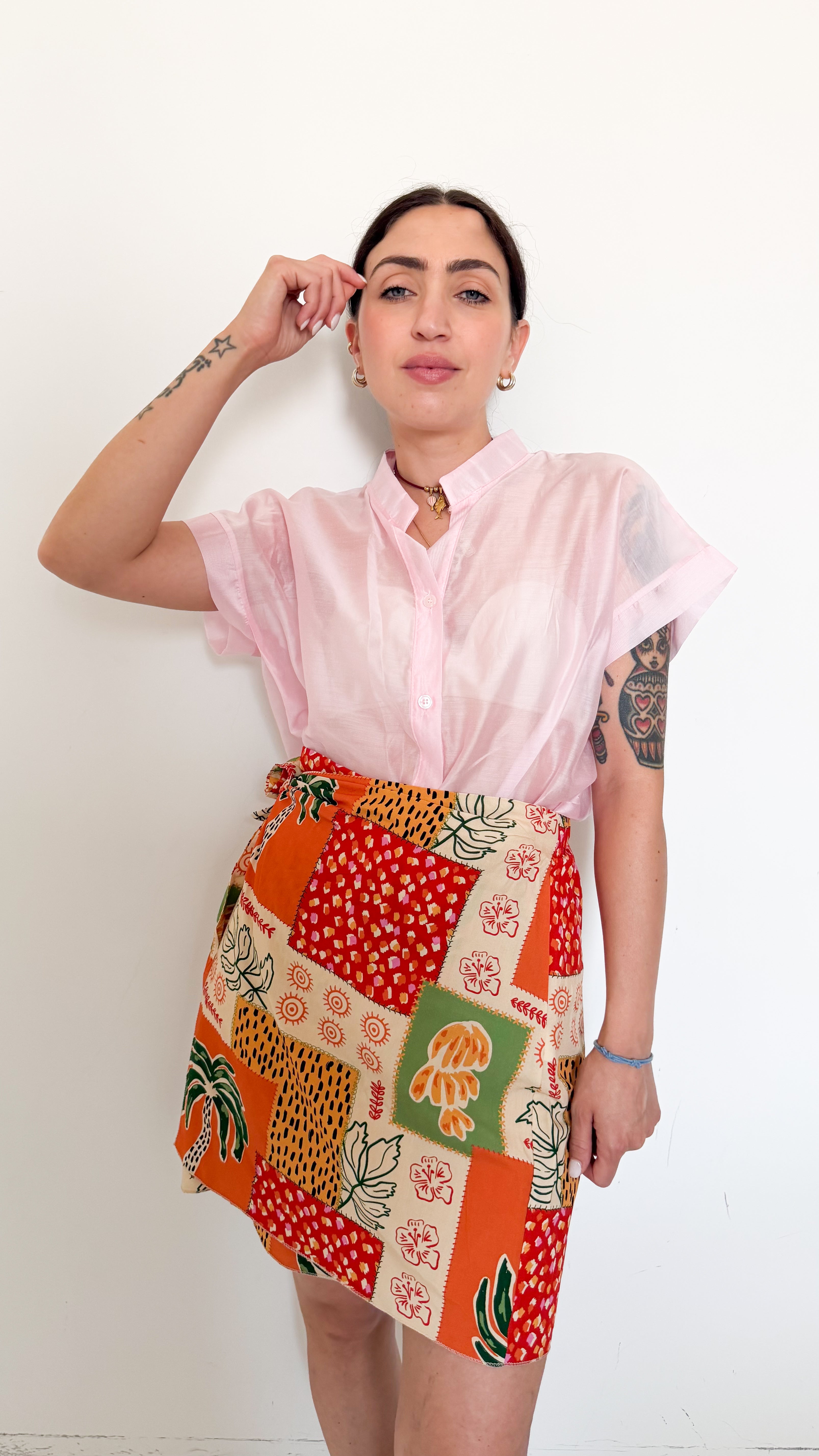 Gonna Mini A Fantasia Verde/Arancio