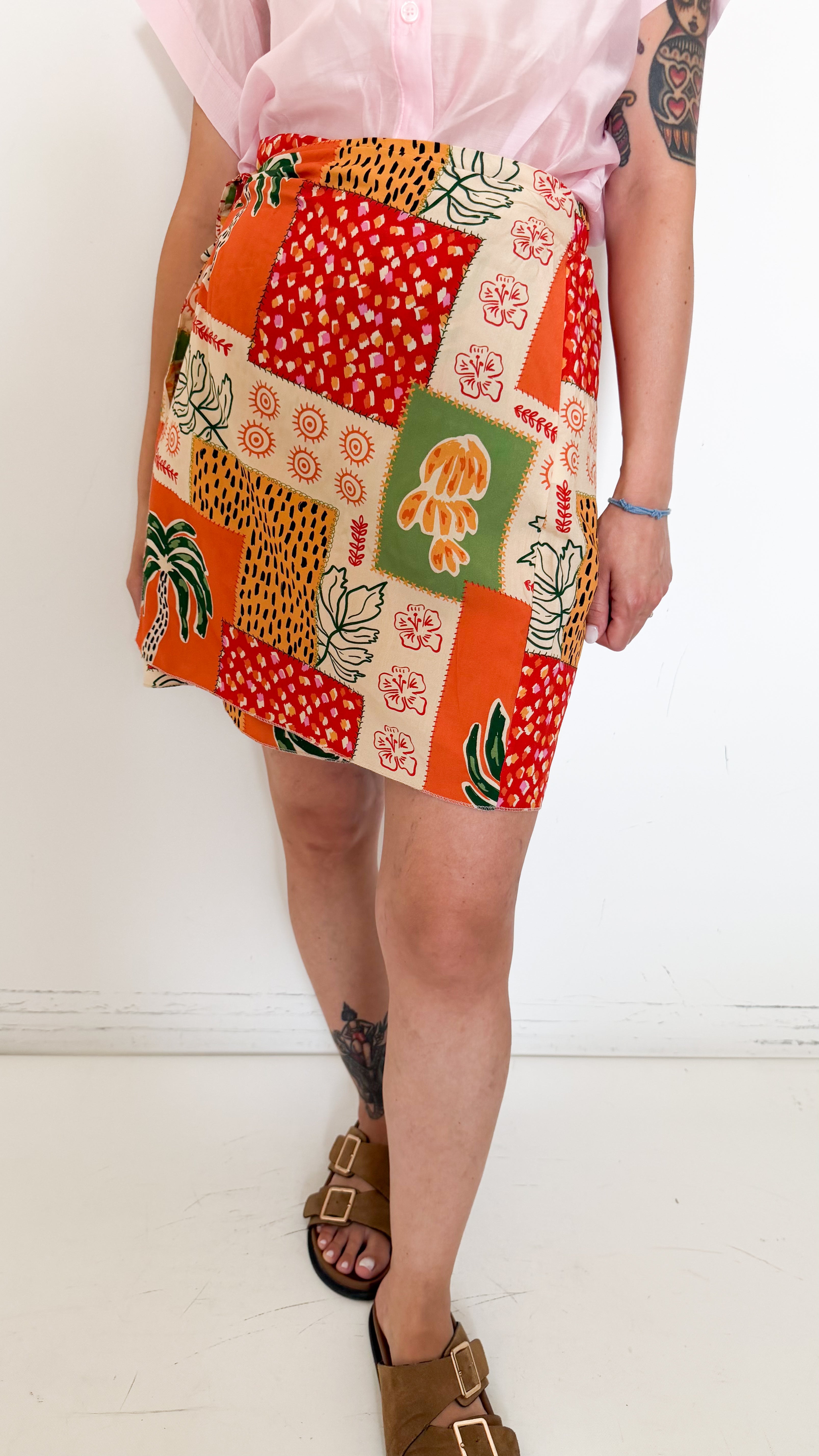 Gonna Mini A Fantasia Verde/Arancio