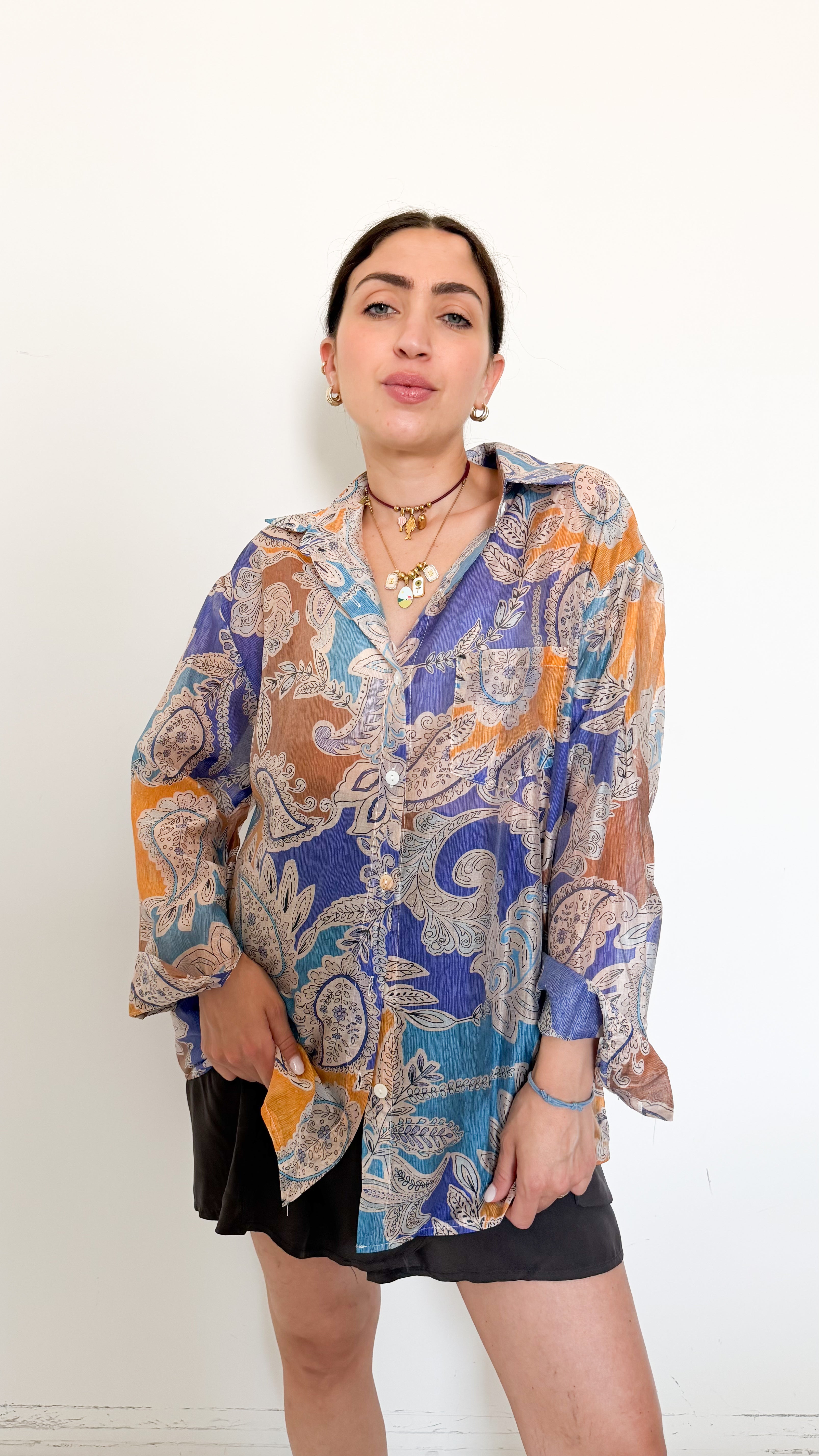 Camicia Velata A Fantasia Arancio