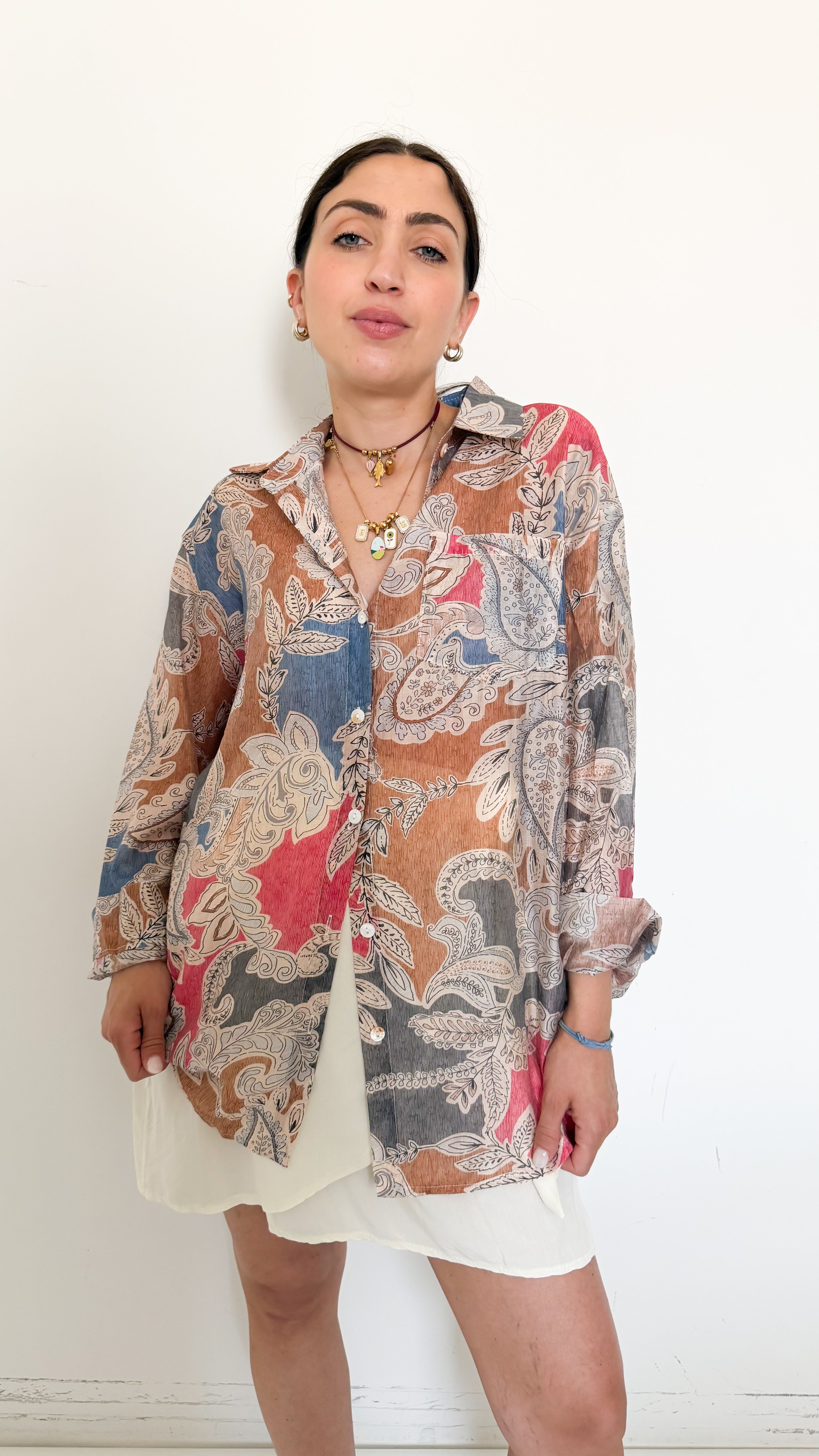 Camicia Velata A Fantasia Blu
