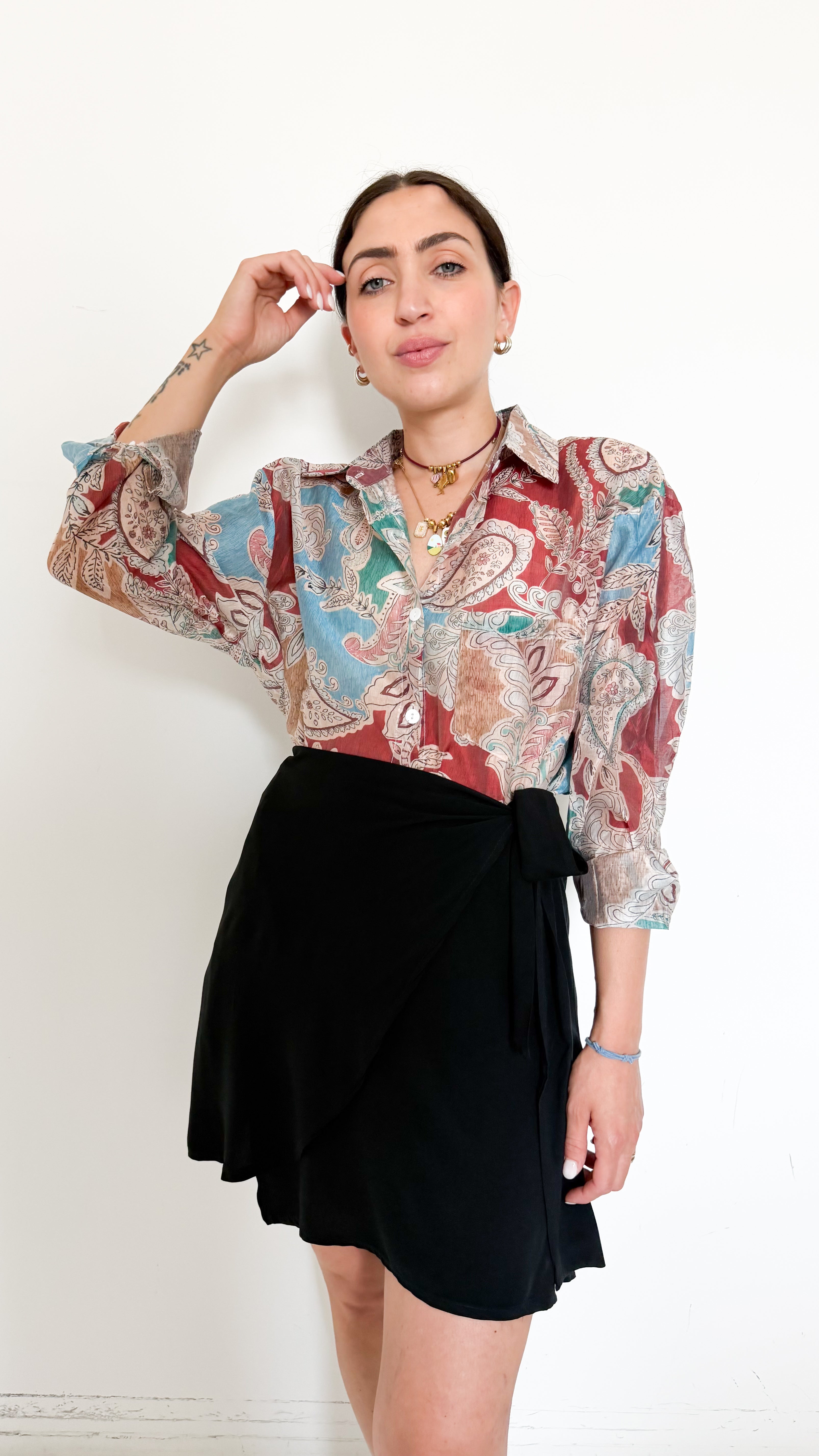 Camicia Velata A Fantasia Bordeaux