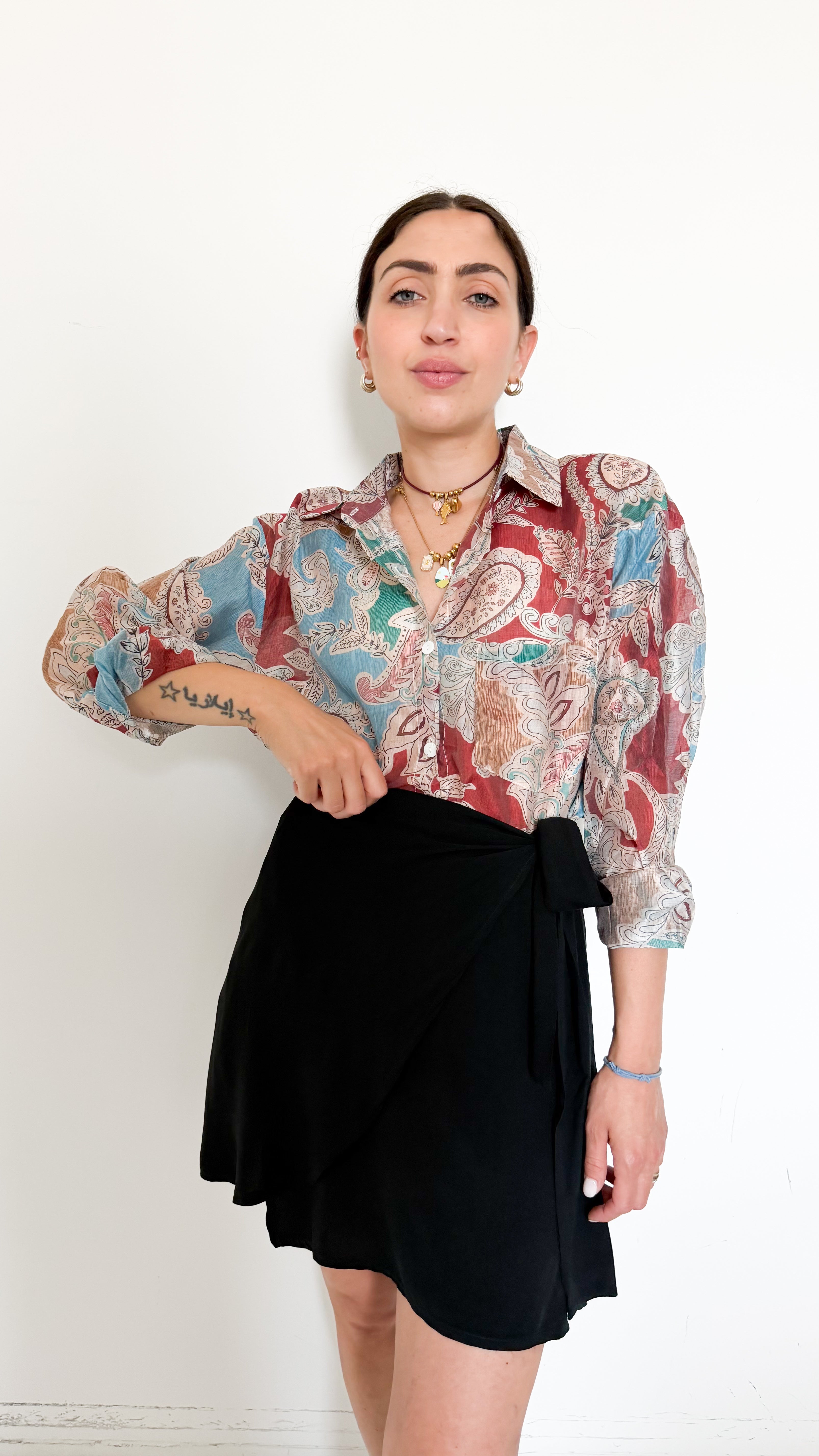 Camicia Velata A Fantasia Bordeaux