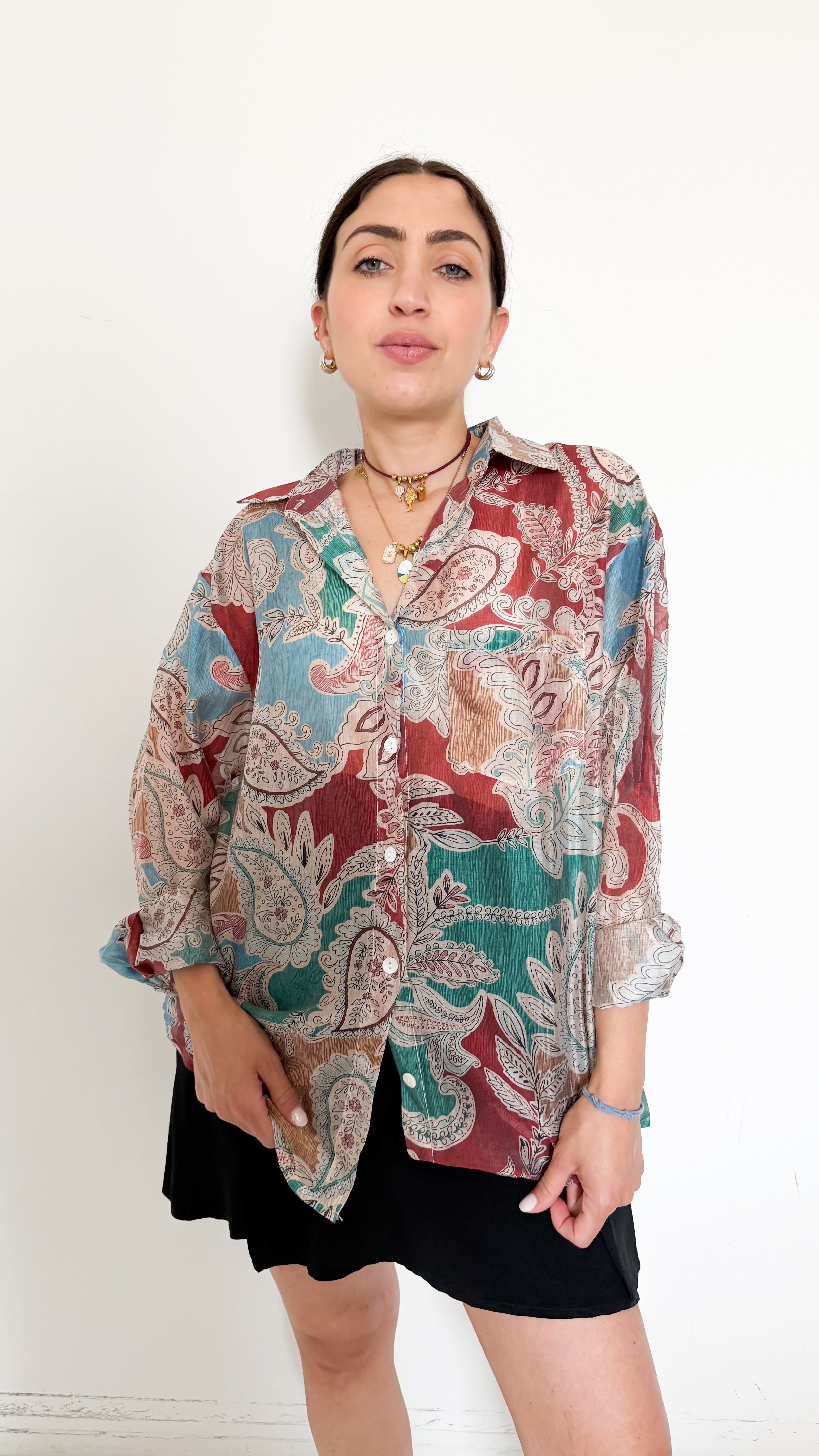 Camicia Velata A Fantasia Bordeaux