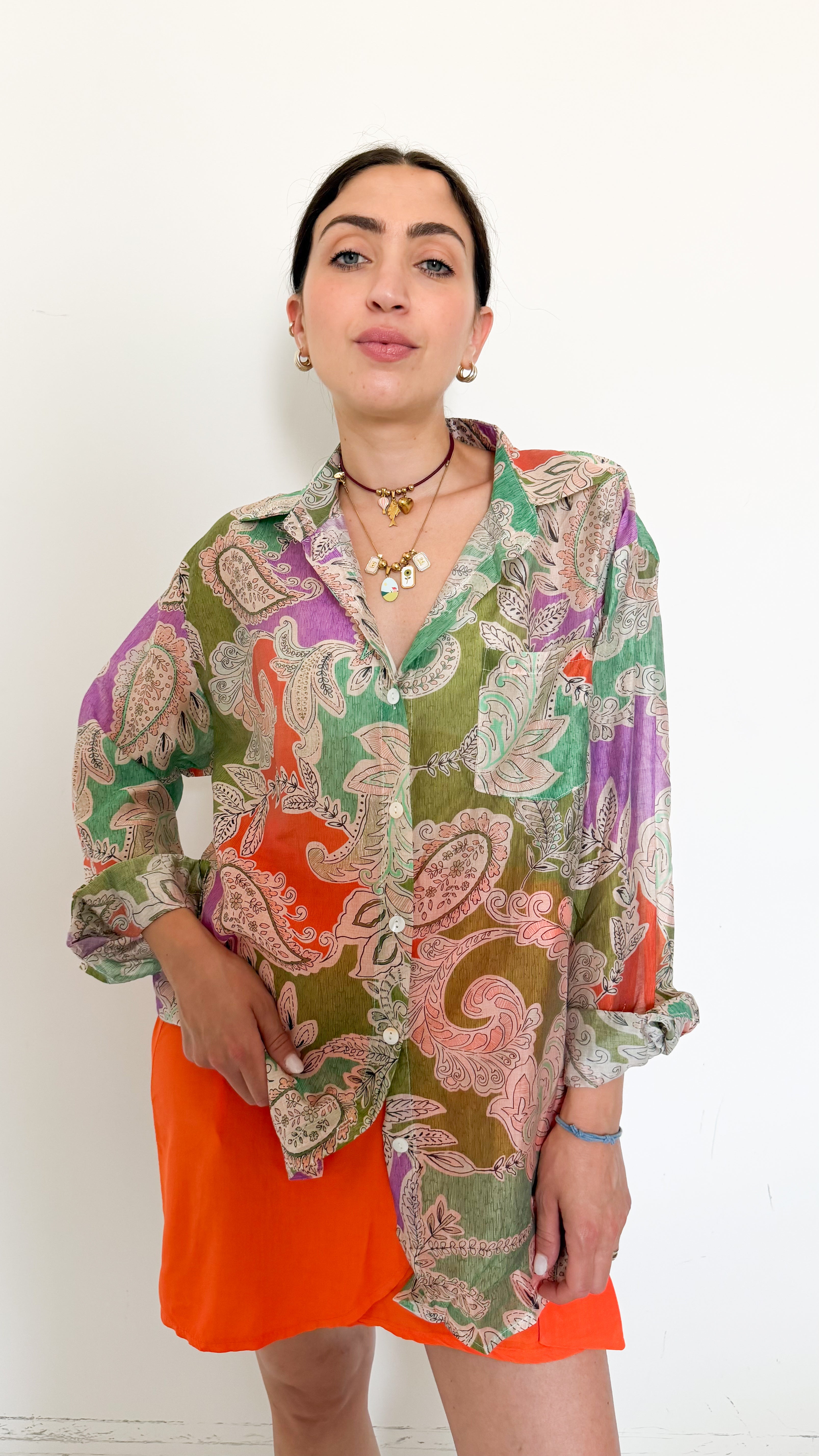 Camicia Velata A Fantasia Verde