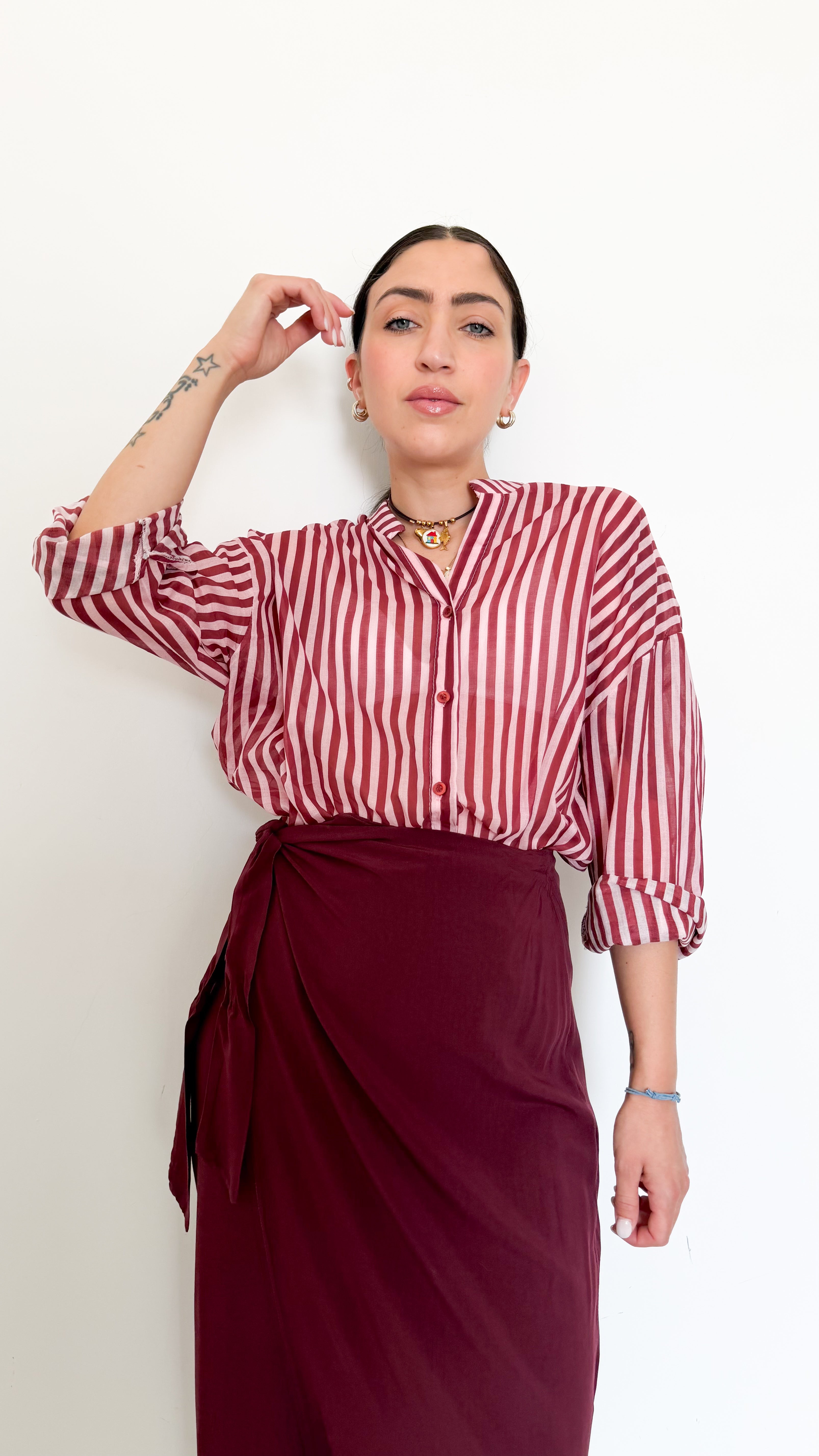 Camicia In Cotone Righe Rosa