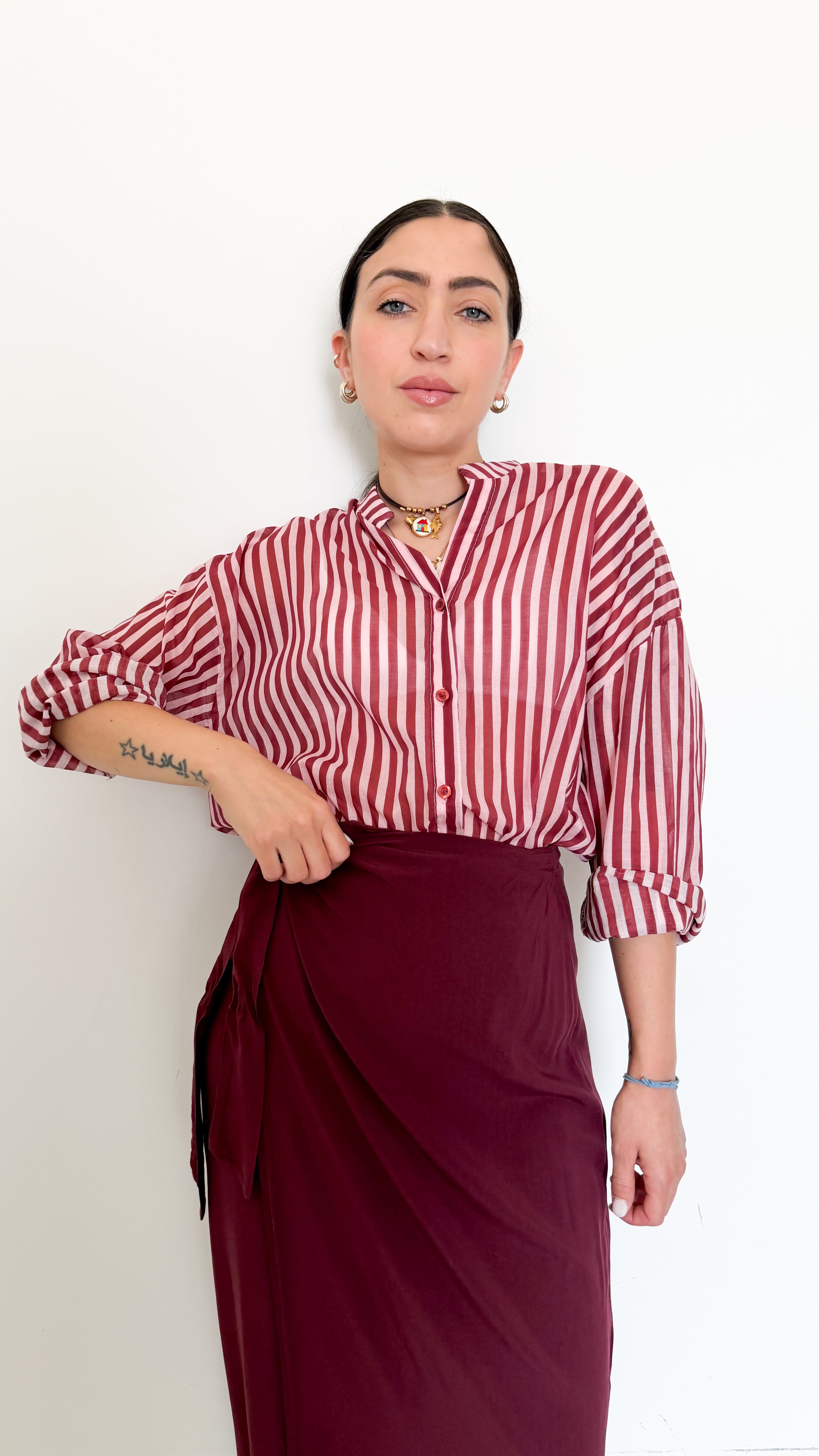 Camicia In Cotone Righe Rosa