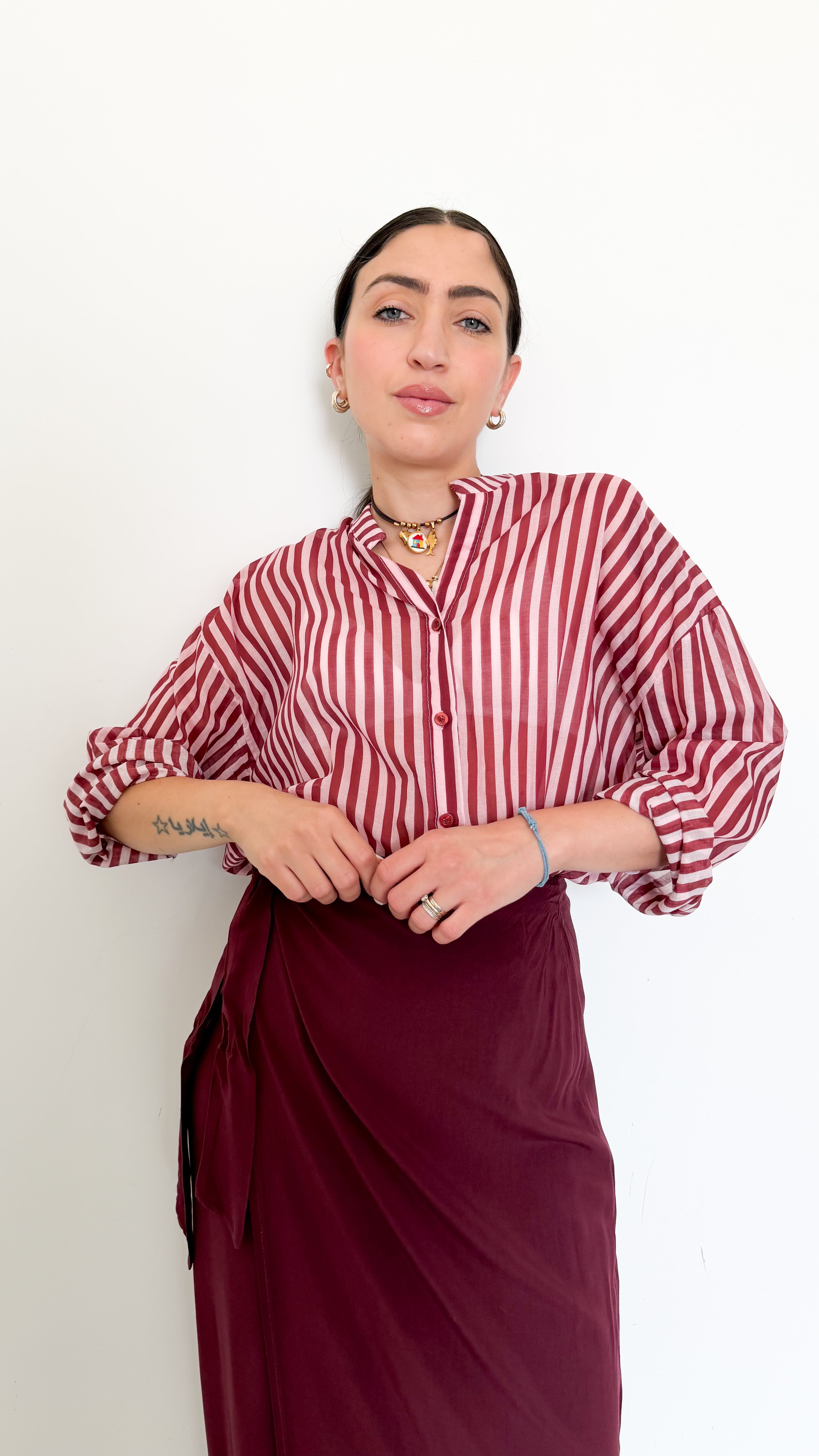 Camicia In Cotone Righe Rosa