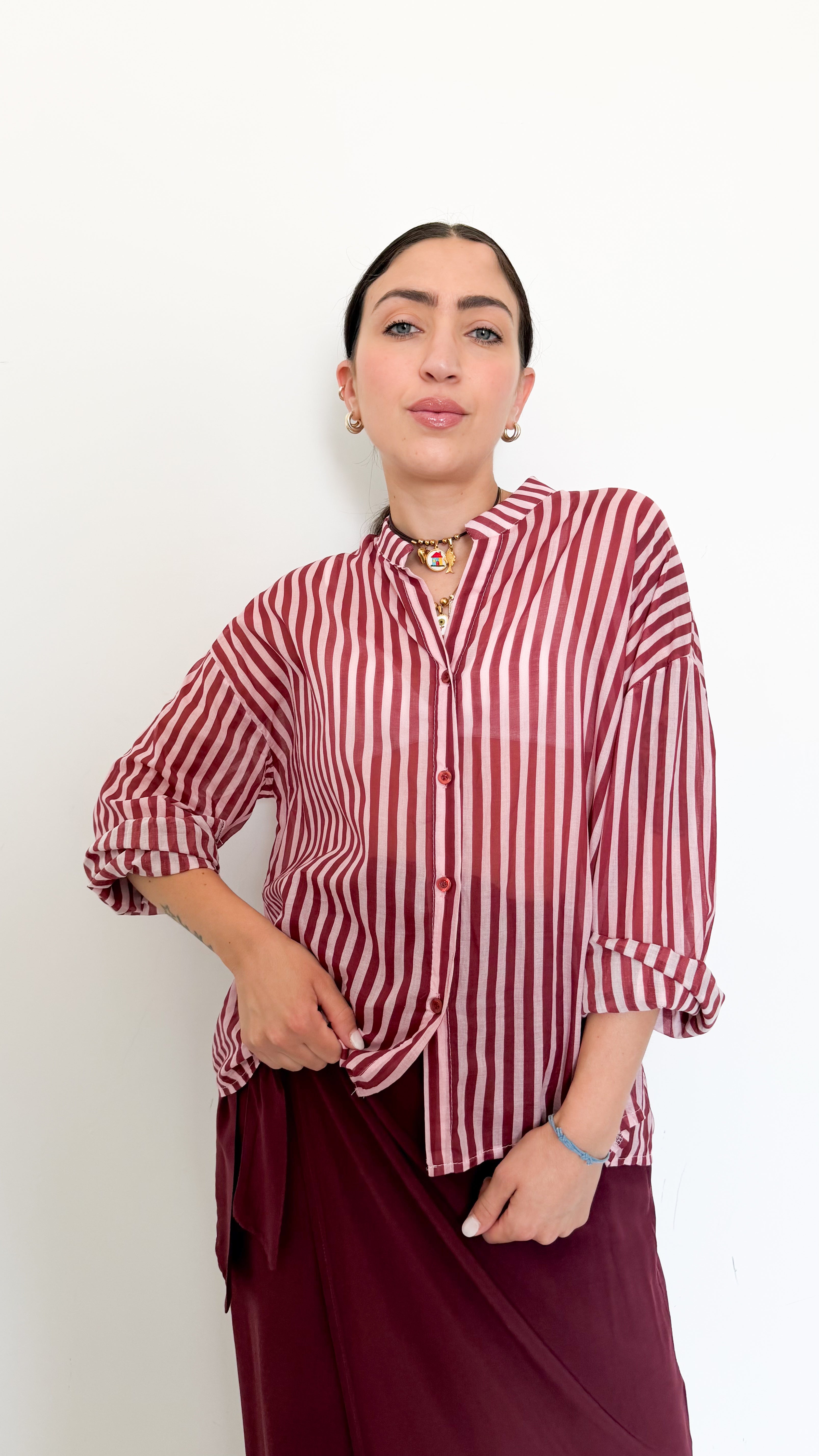 Camicia In Cotone Righe Rosa