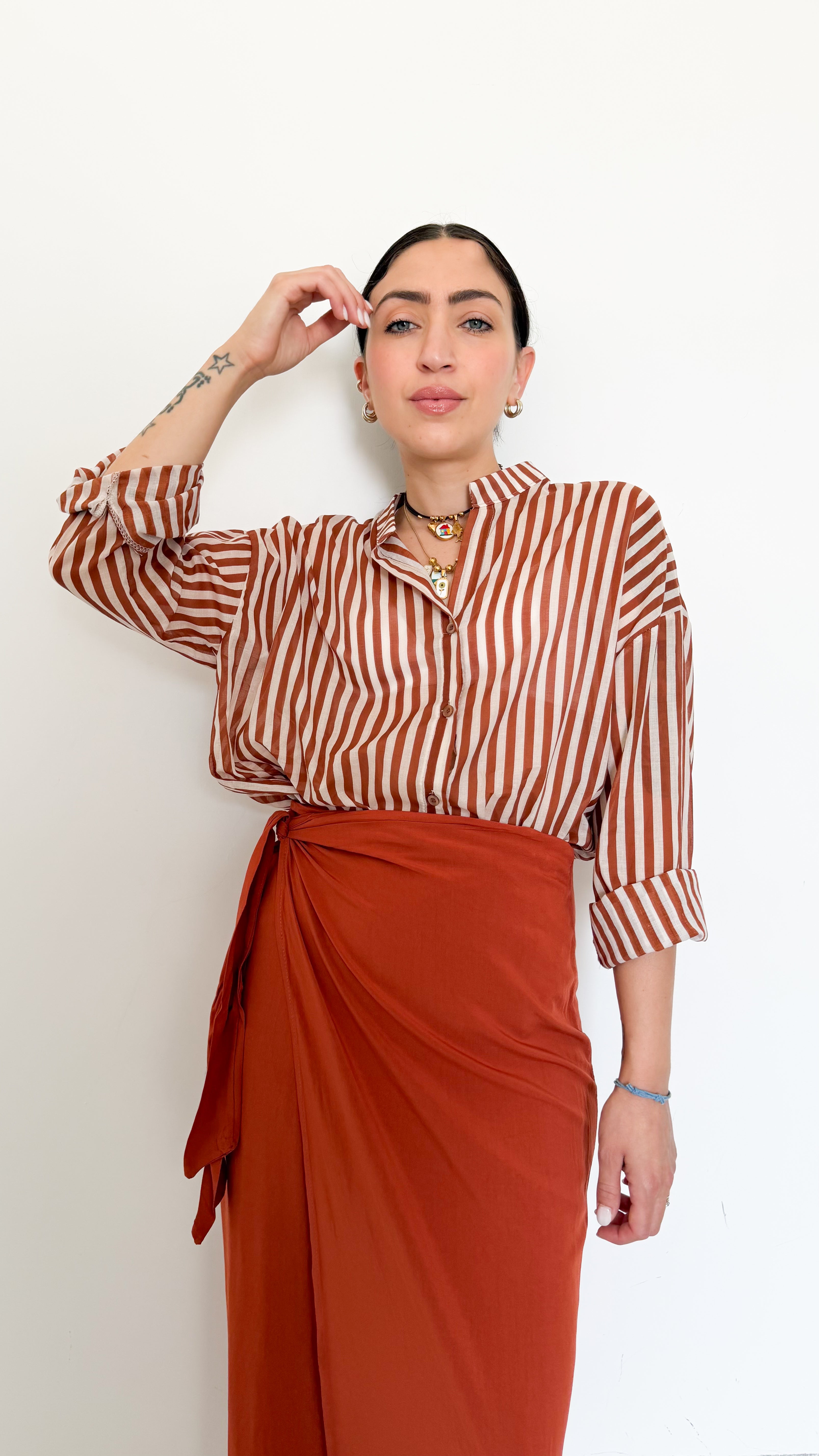 Camicia In Cotone Righe Ruggine