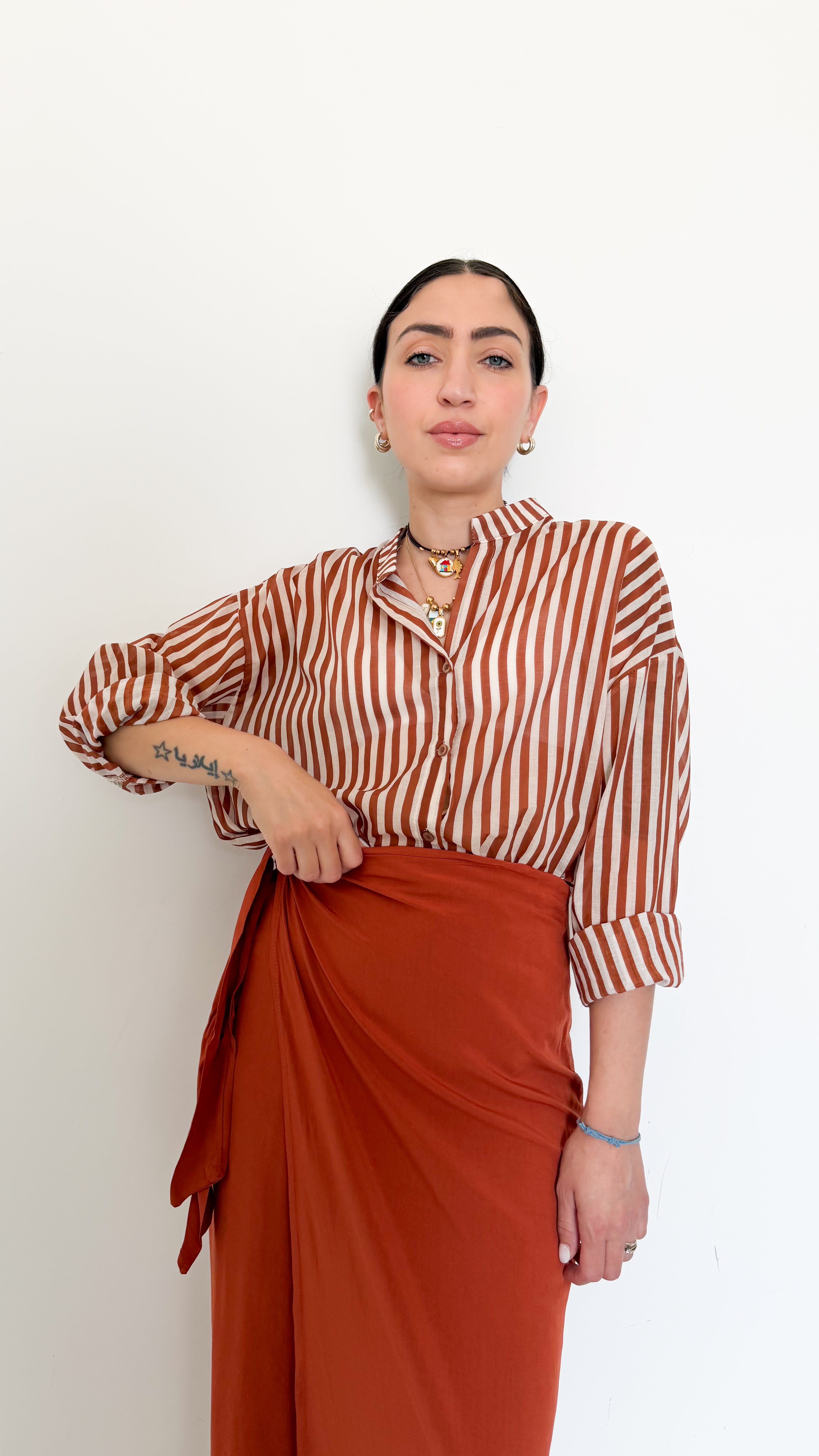 Camicia In Cotone Righe Ruggine