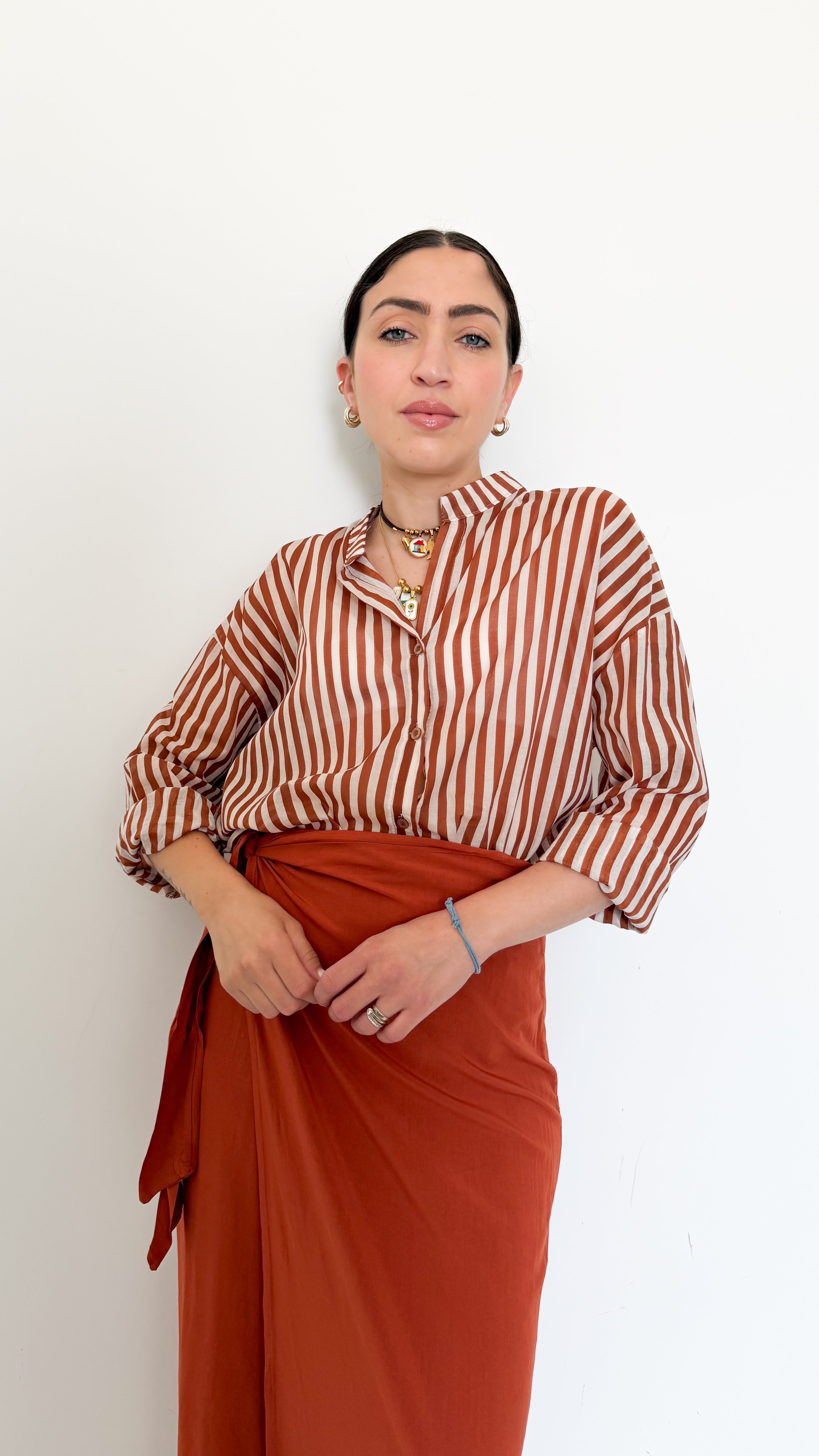 Camicia In Cotone Righe Ruggine