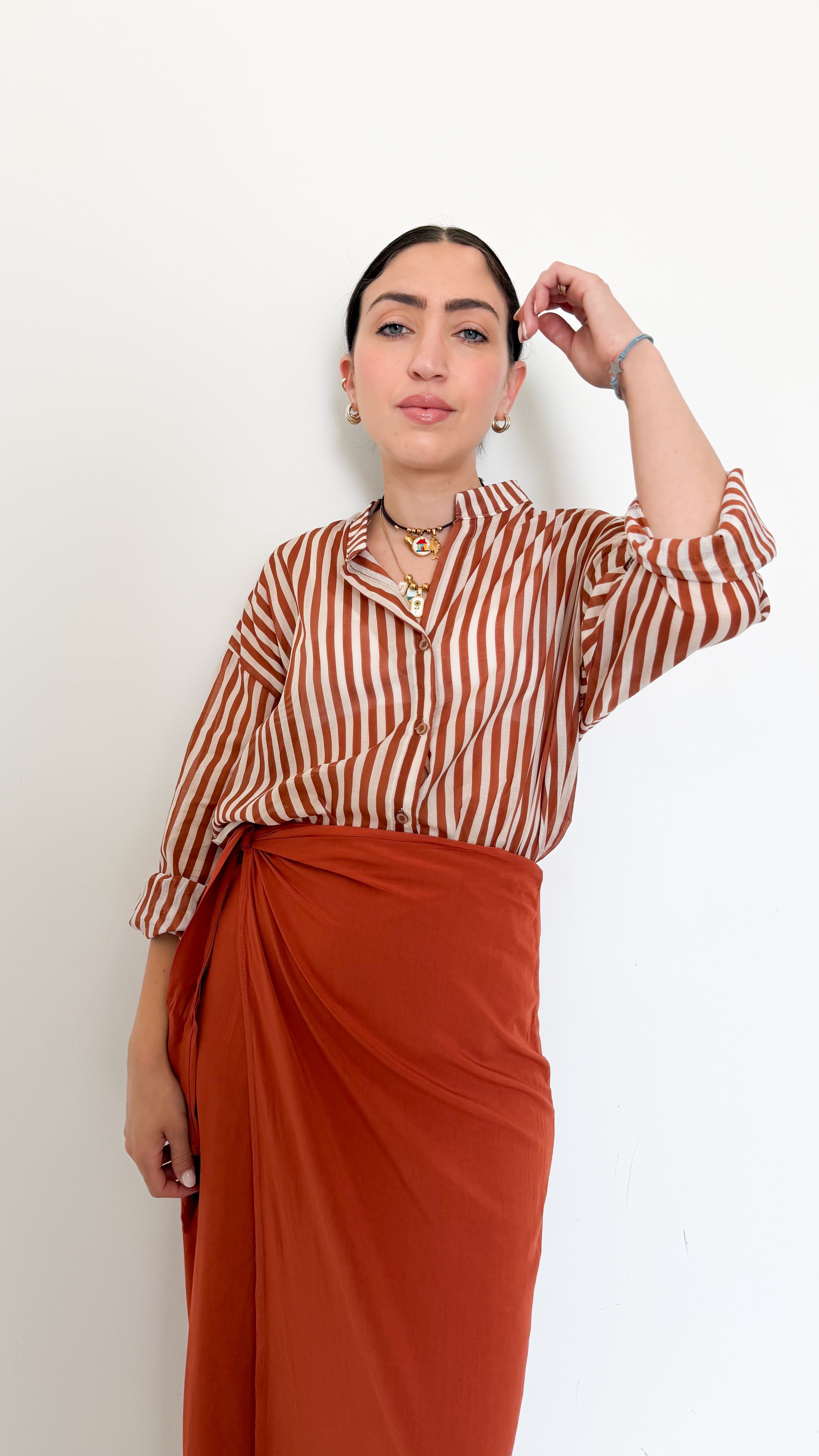 Camicia In Cotone Righe Ruggine