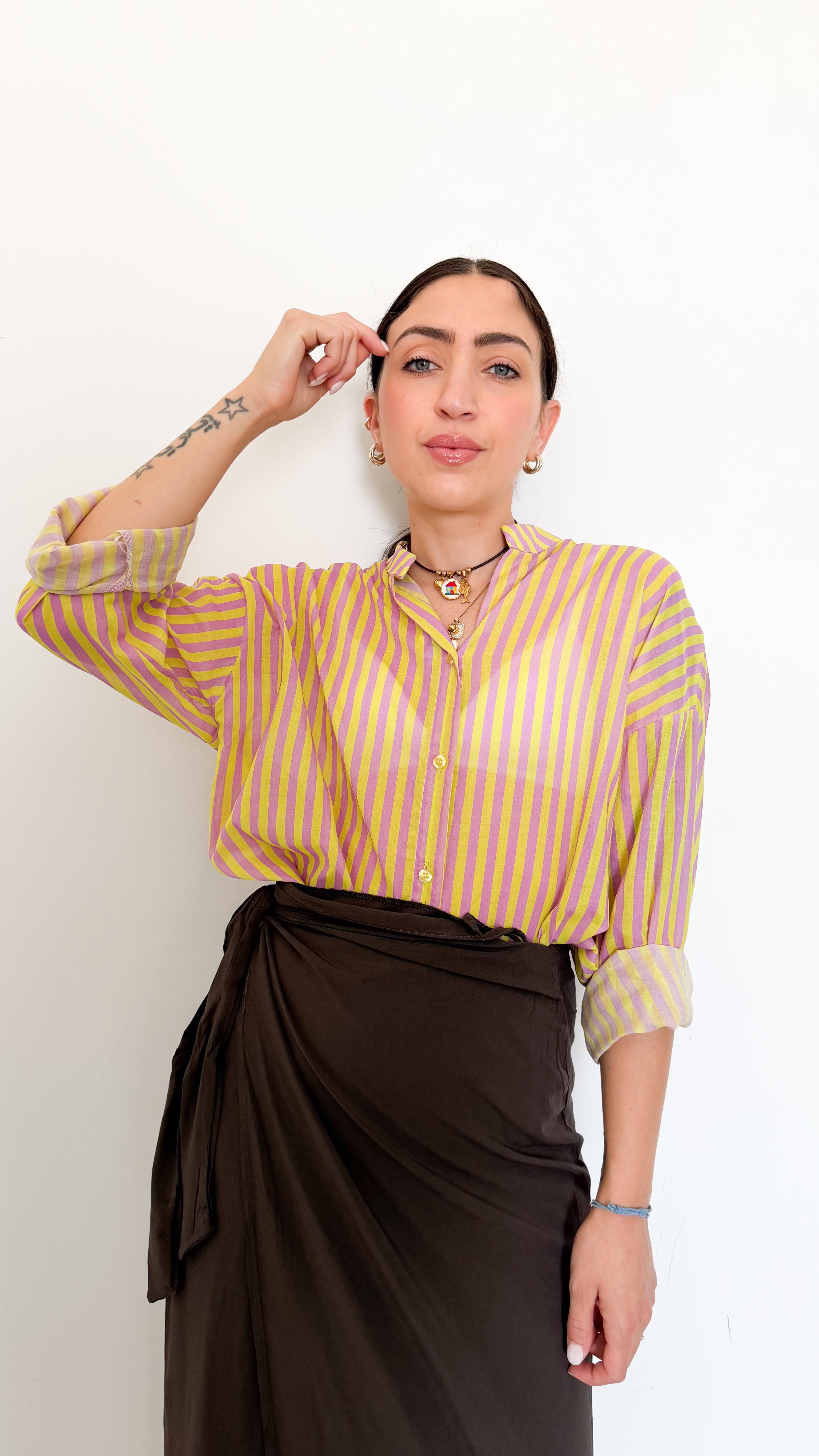 Camicia In Cotone Righe Glicine
