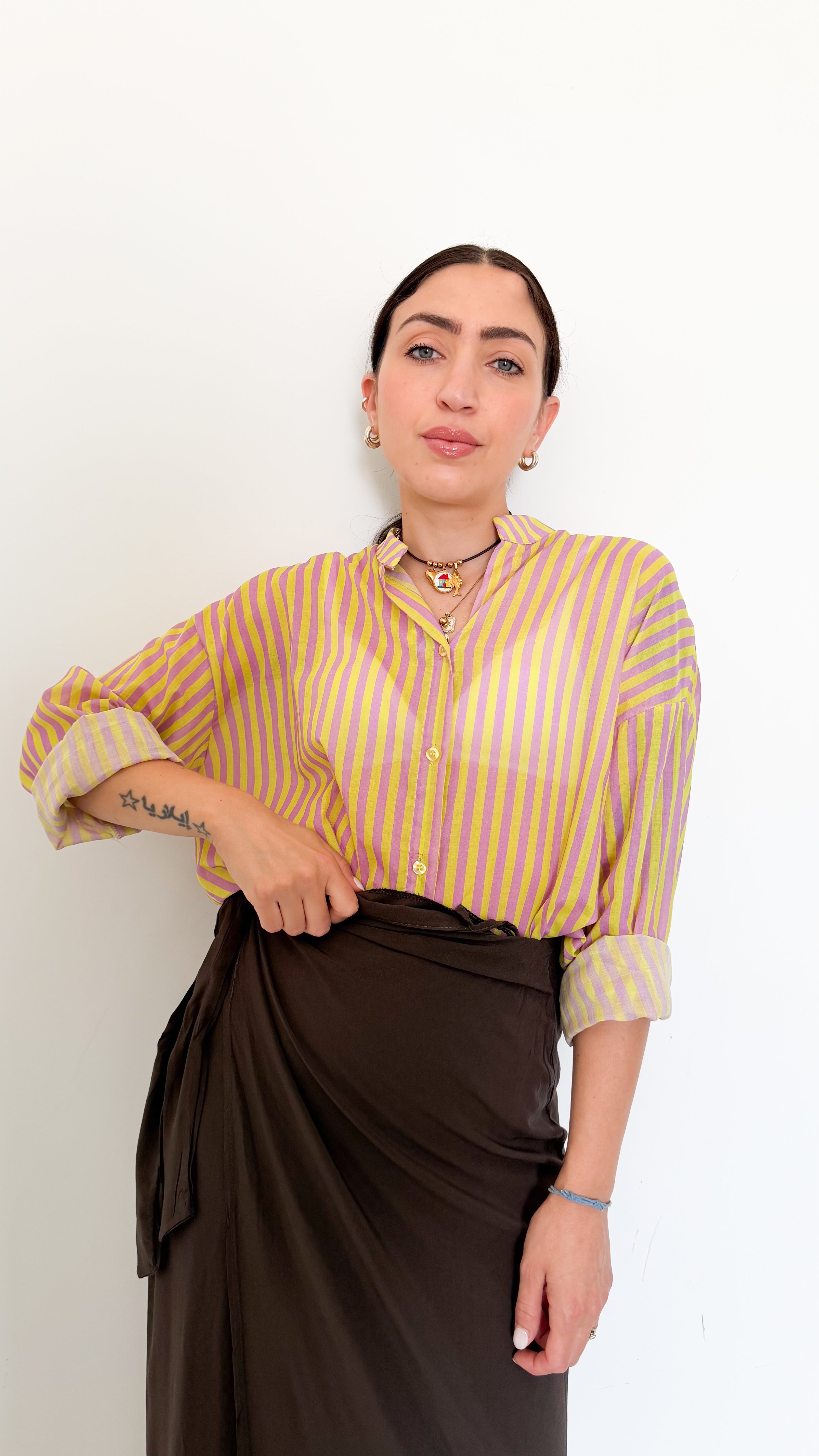 Camicia In Cotone Righe Glicine