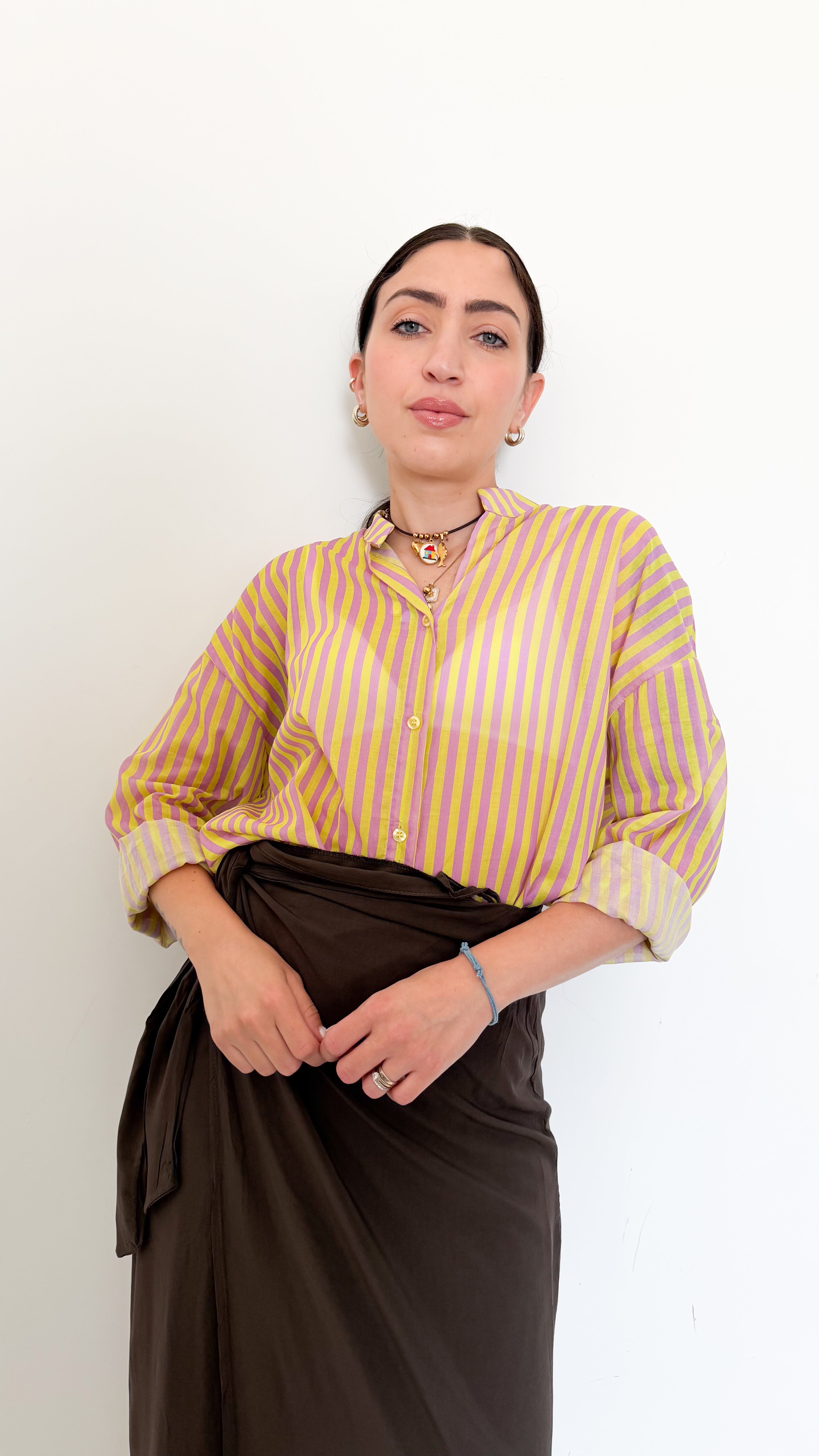 Camicia In Cotone Righe Glicine