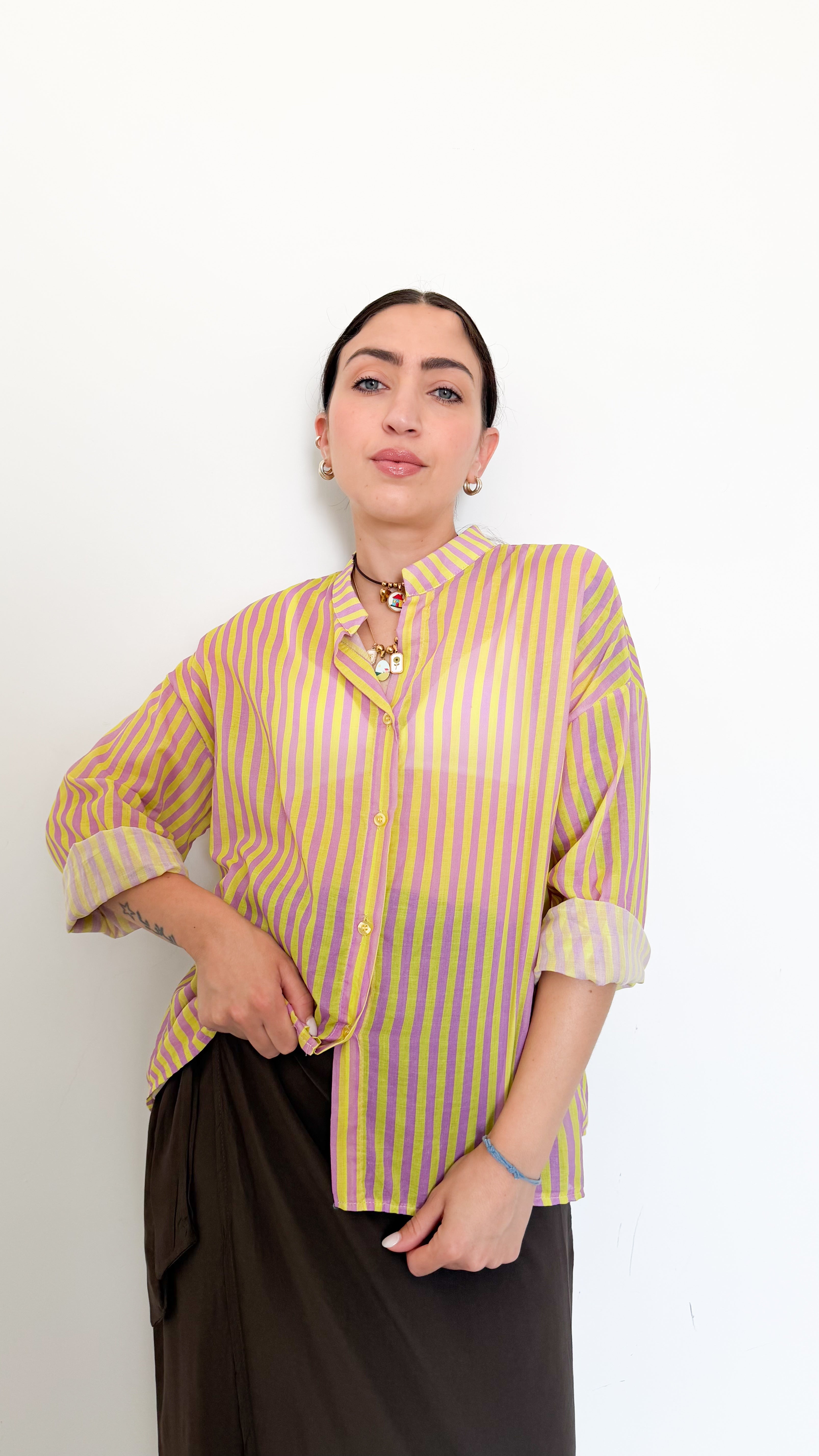 Camicia In Cotone Righe Glicine