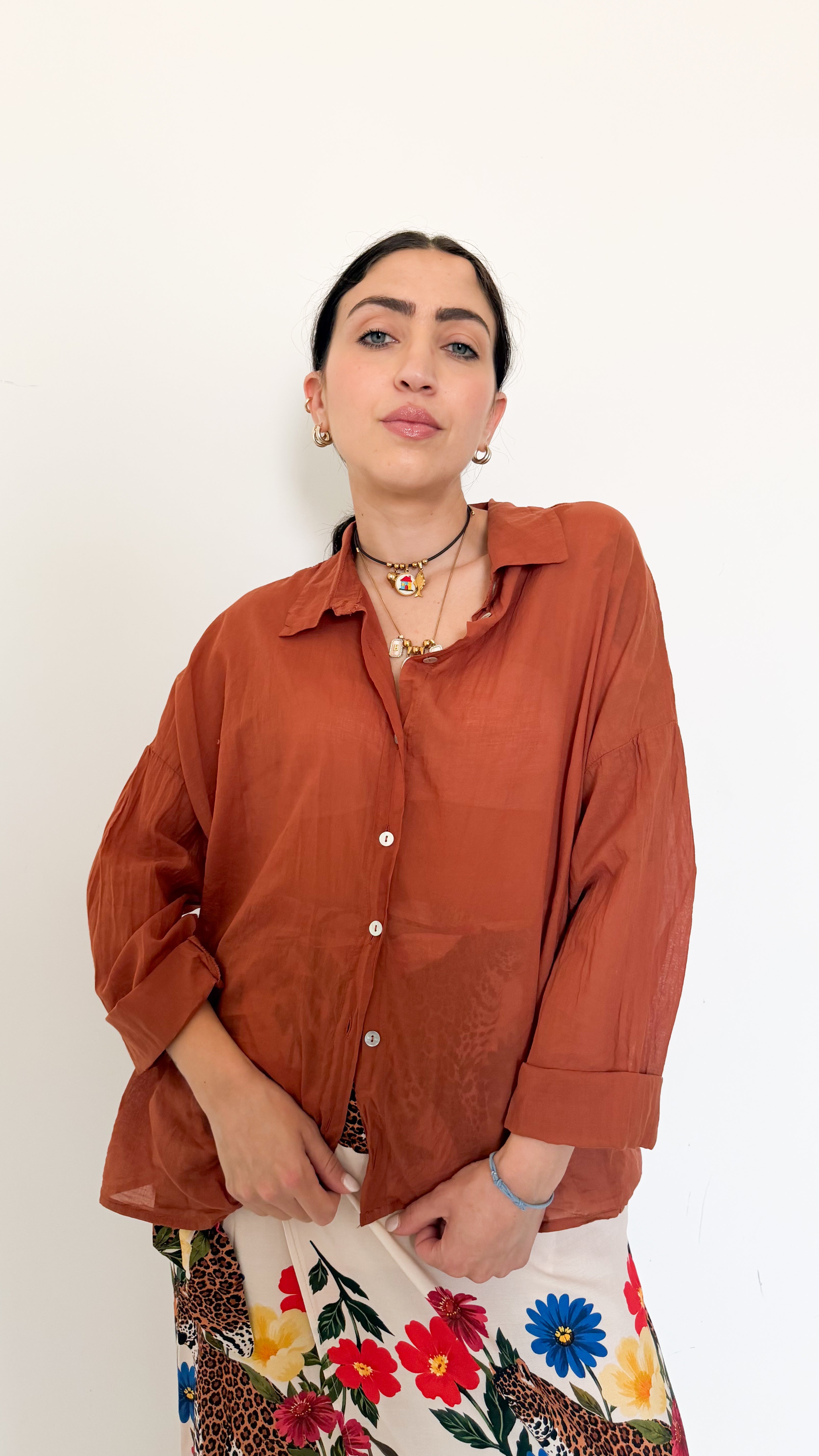 Camicia Ruggine In Cotone