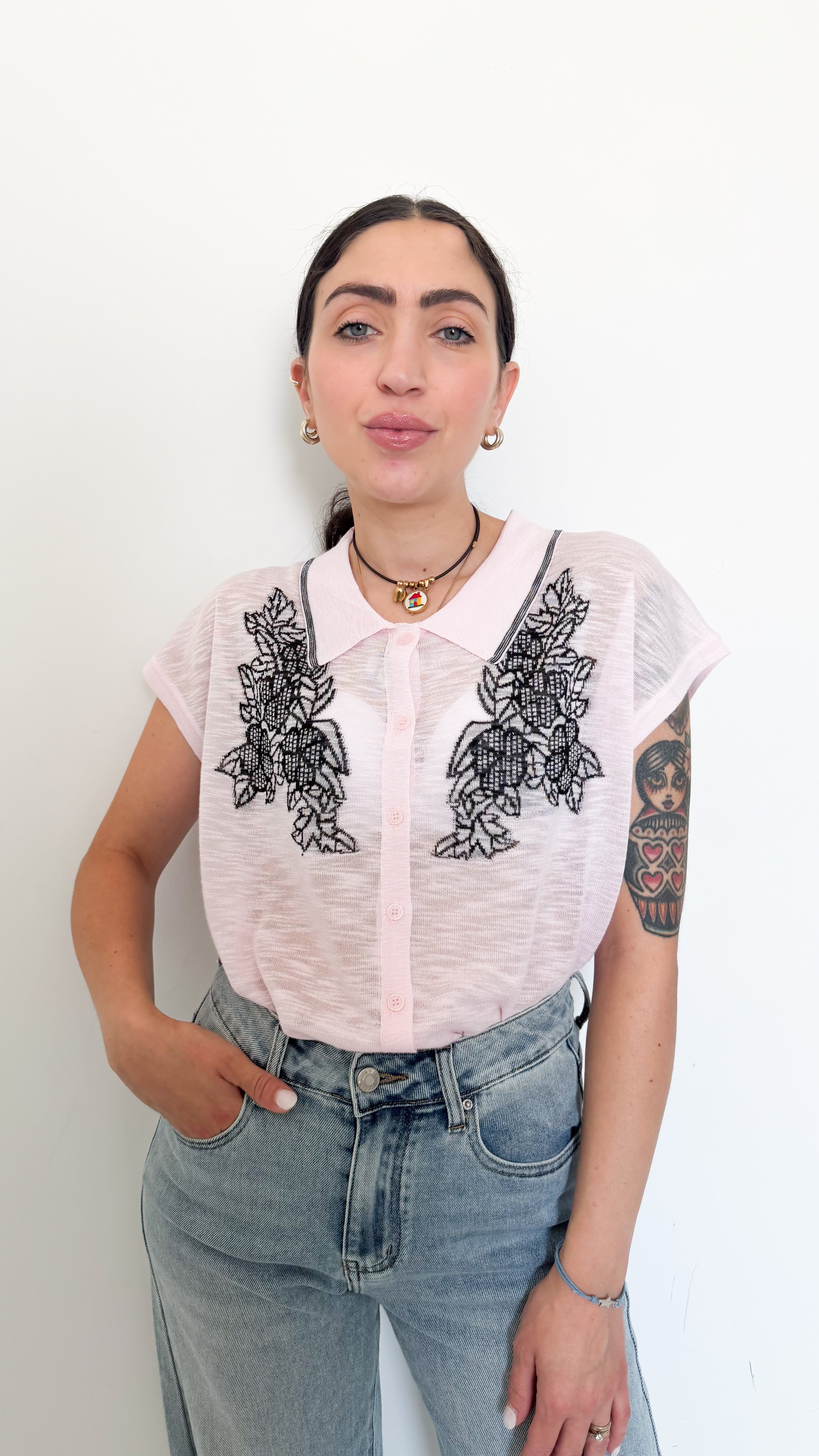 Polo Rosa Con Dettagli
