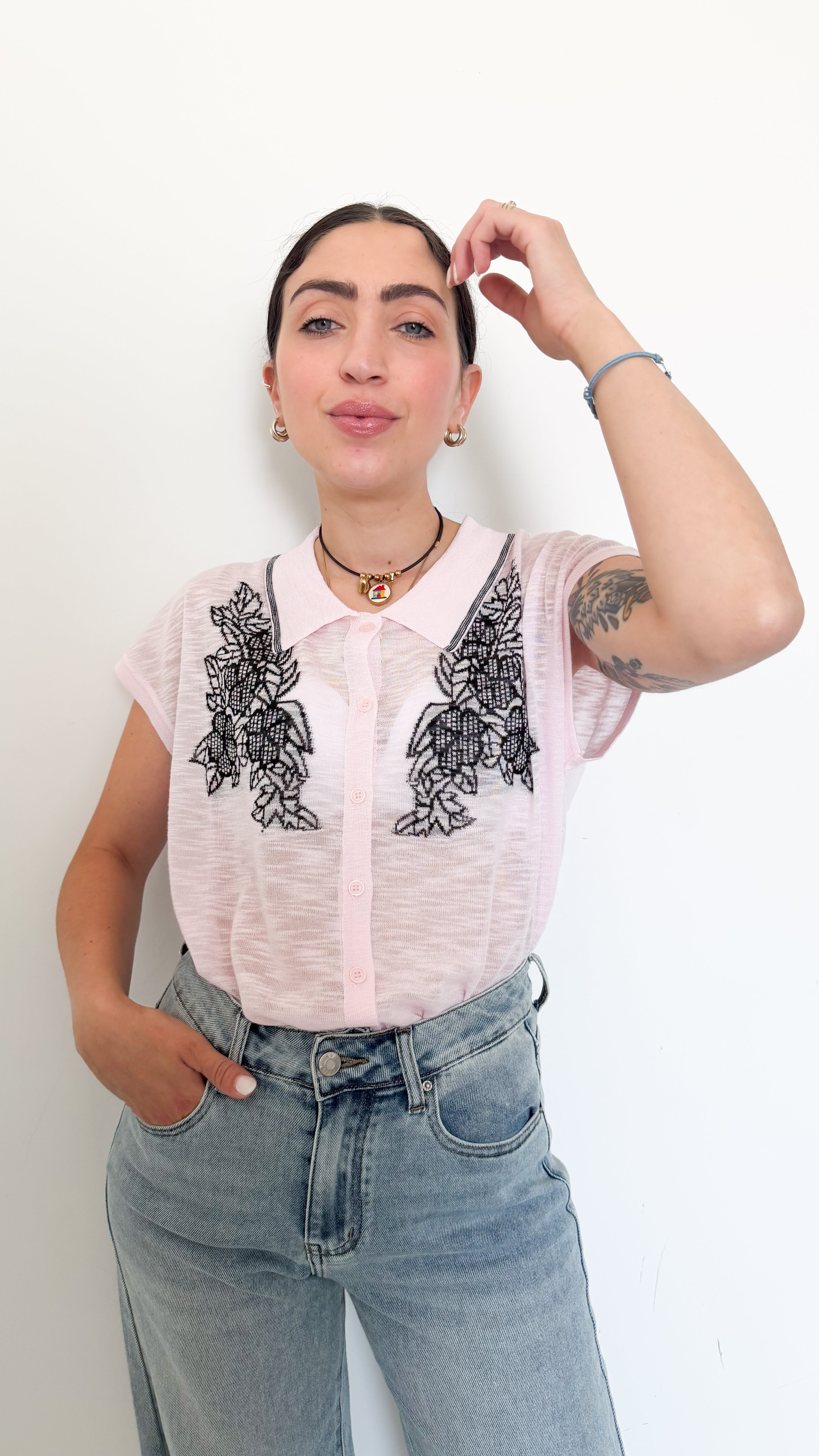 Polo Rosa Con Dettagli