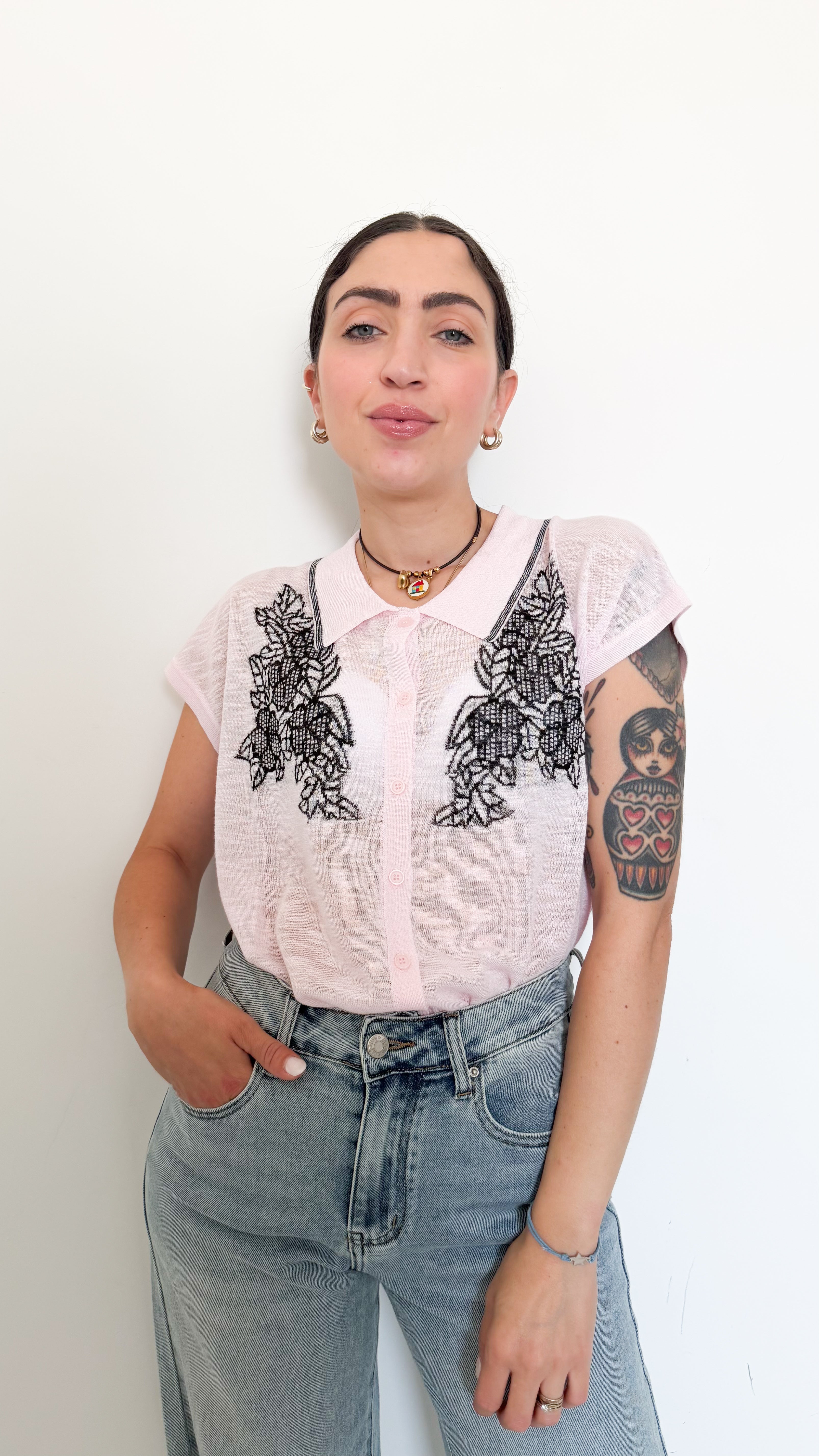 Polo Rosa Con Dettagli
