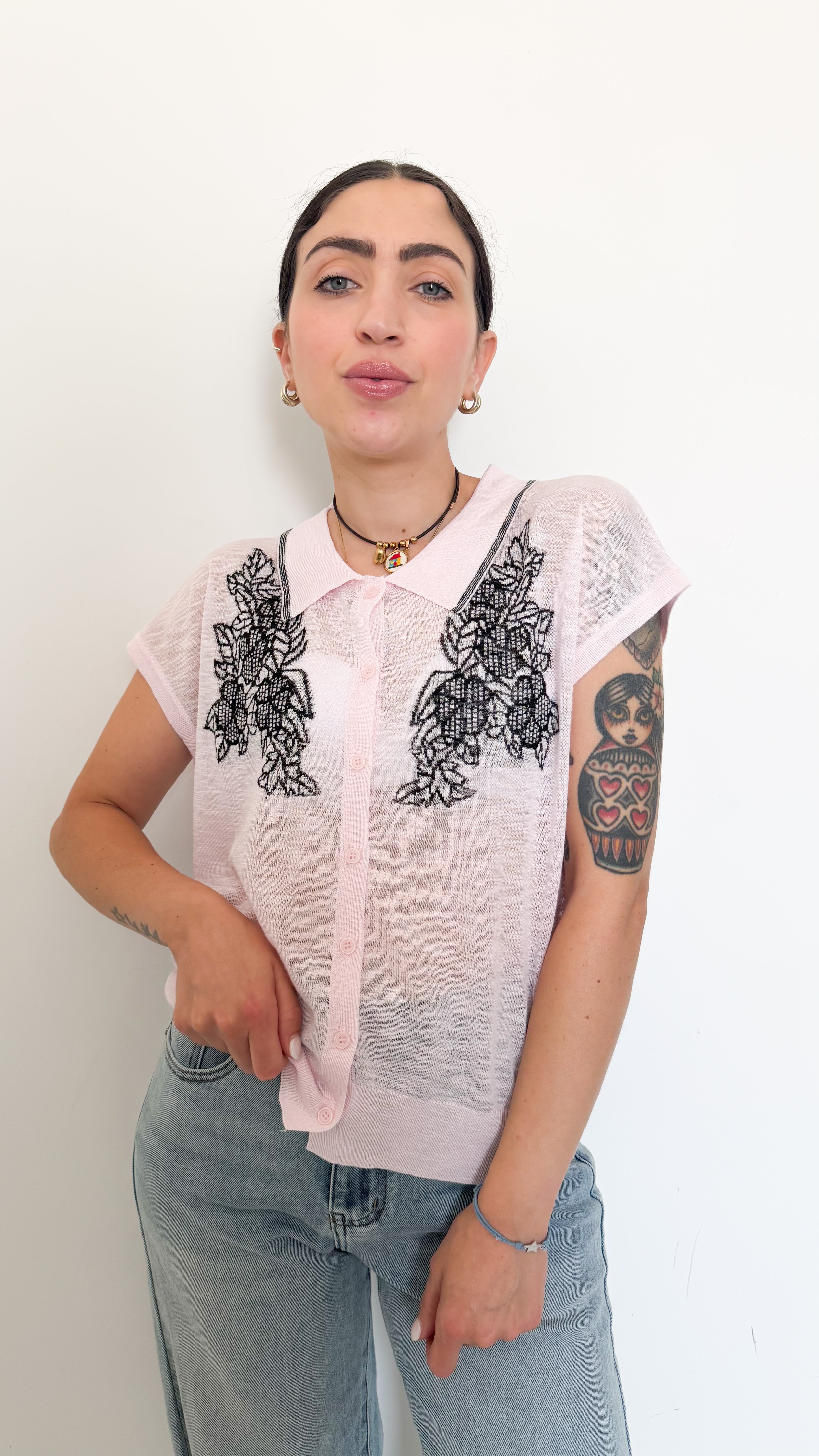 Polo Rosa Con Dettagli