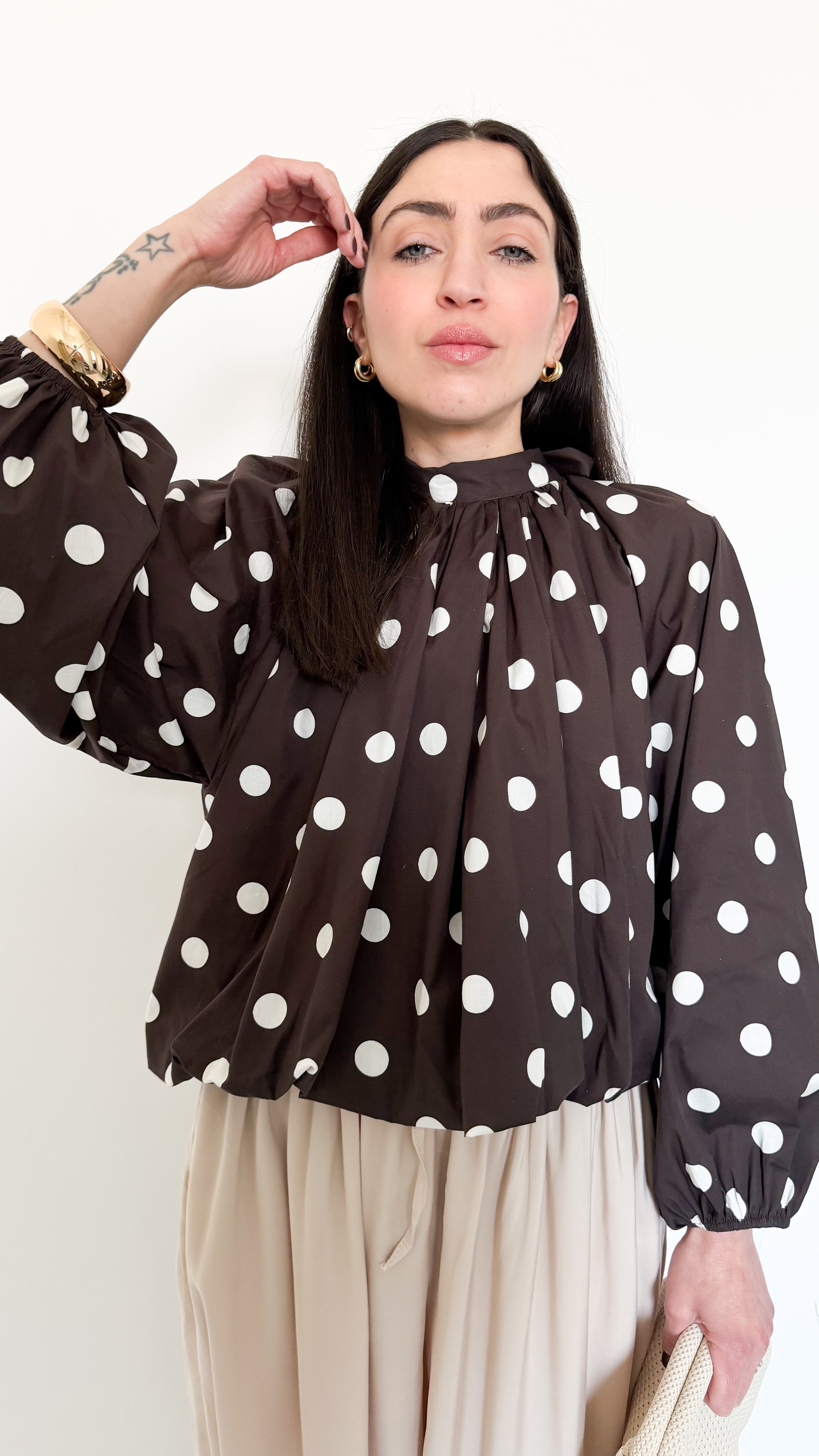 Blusa Marrone A Pois