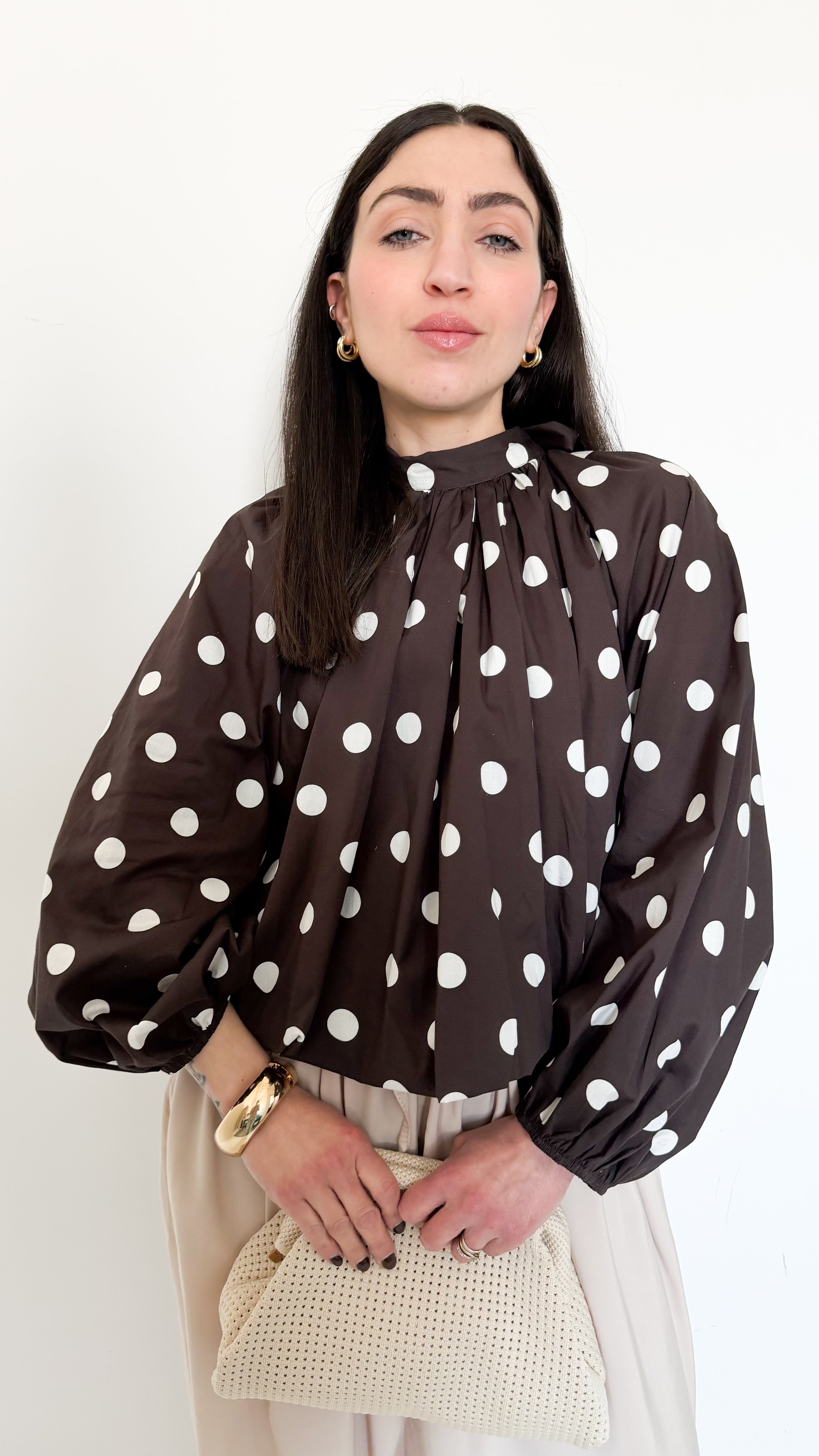 Blusa Marrone A Pois