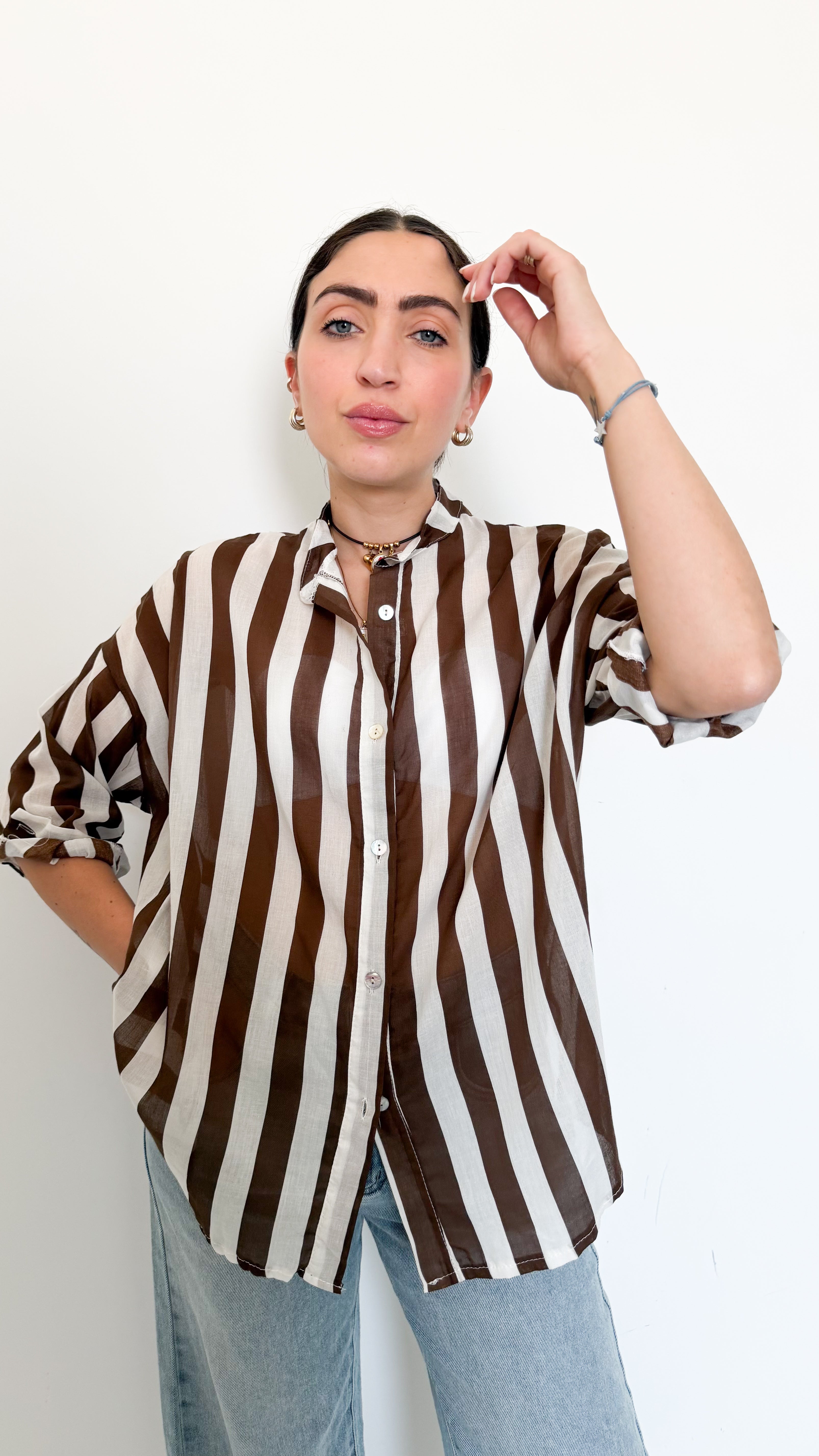 Camicia A Righe Marroni