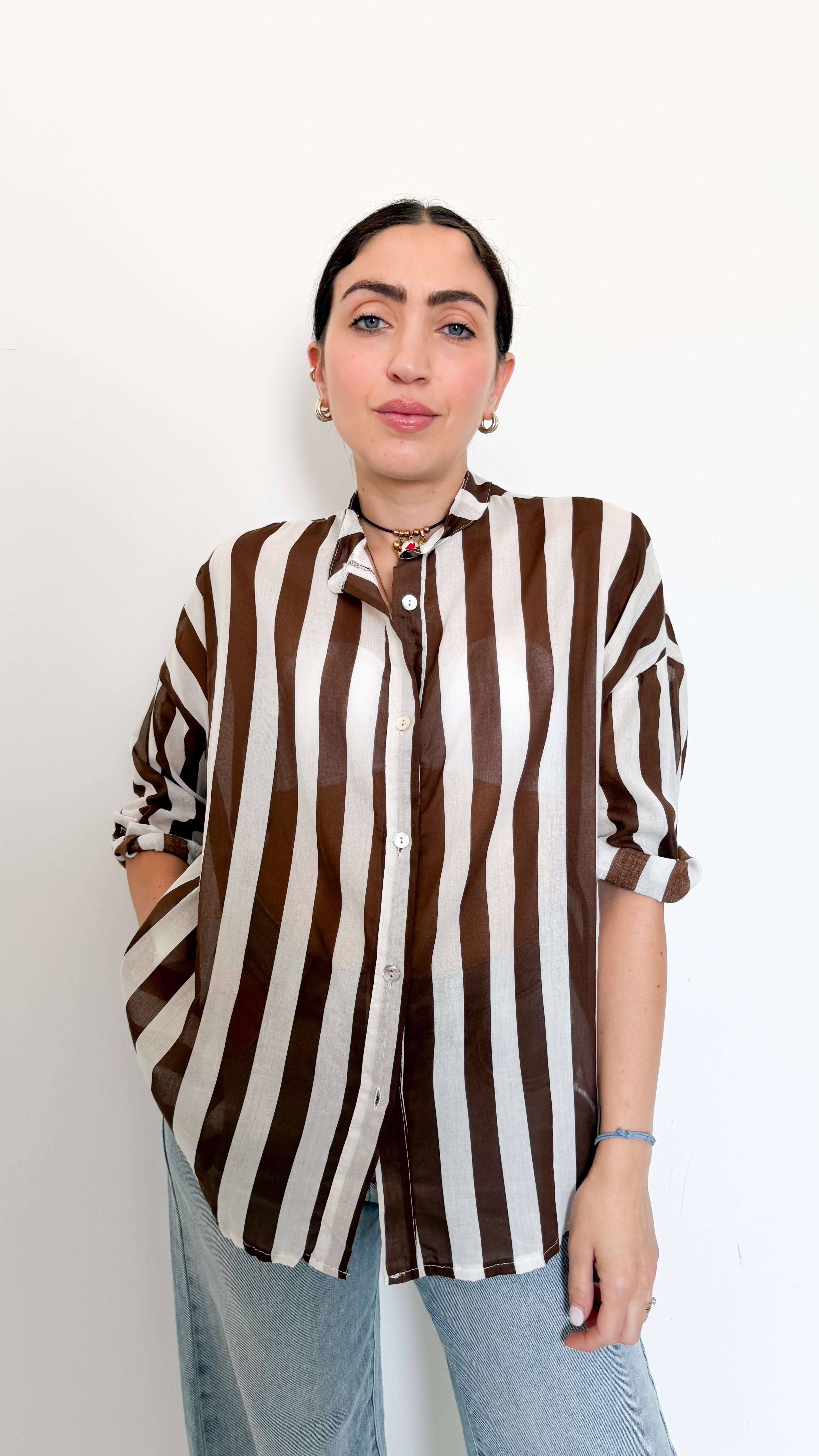 Camicia A Righe Marroni