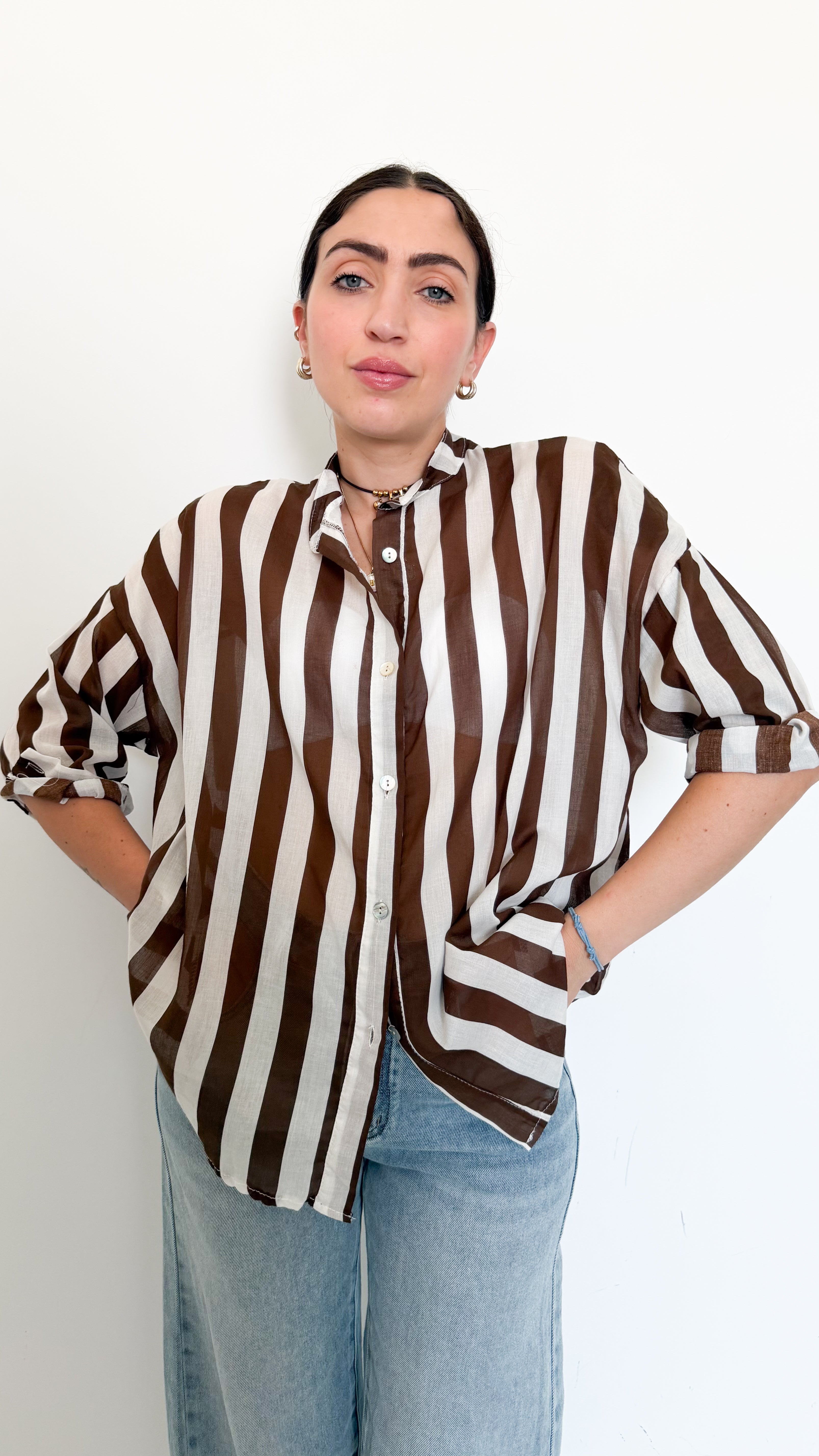 Camicia A Righe Marroni