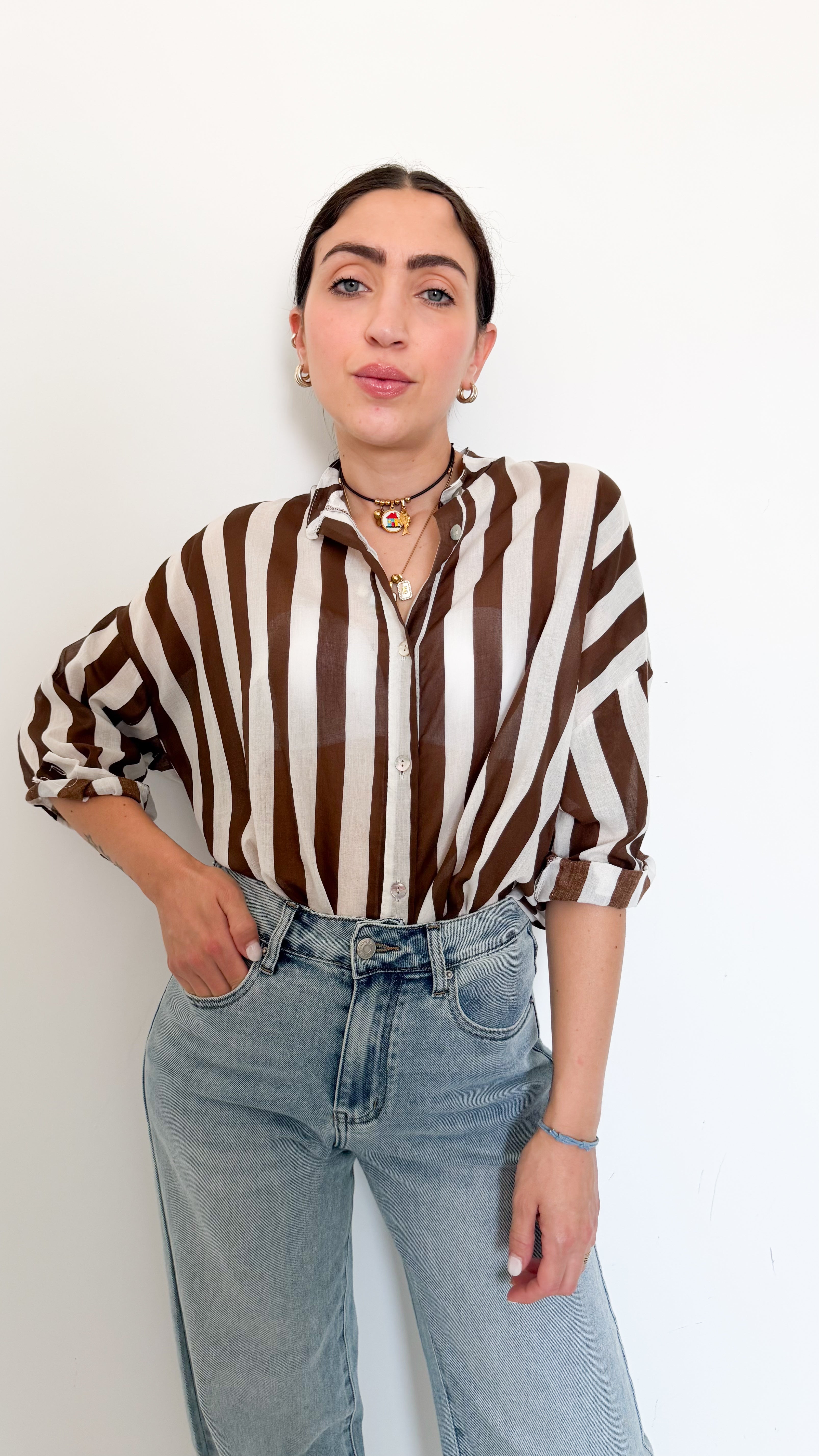 Camicia A Righe Marroni