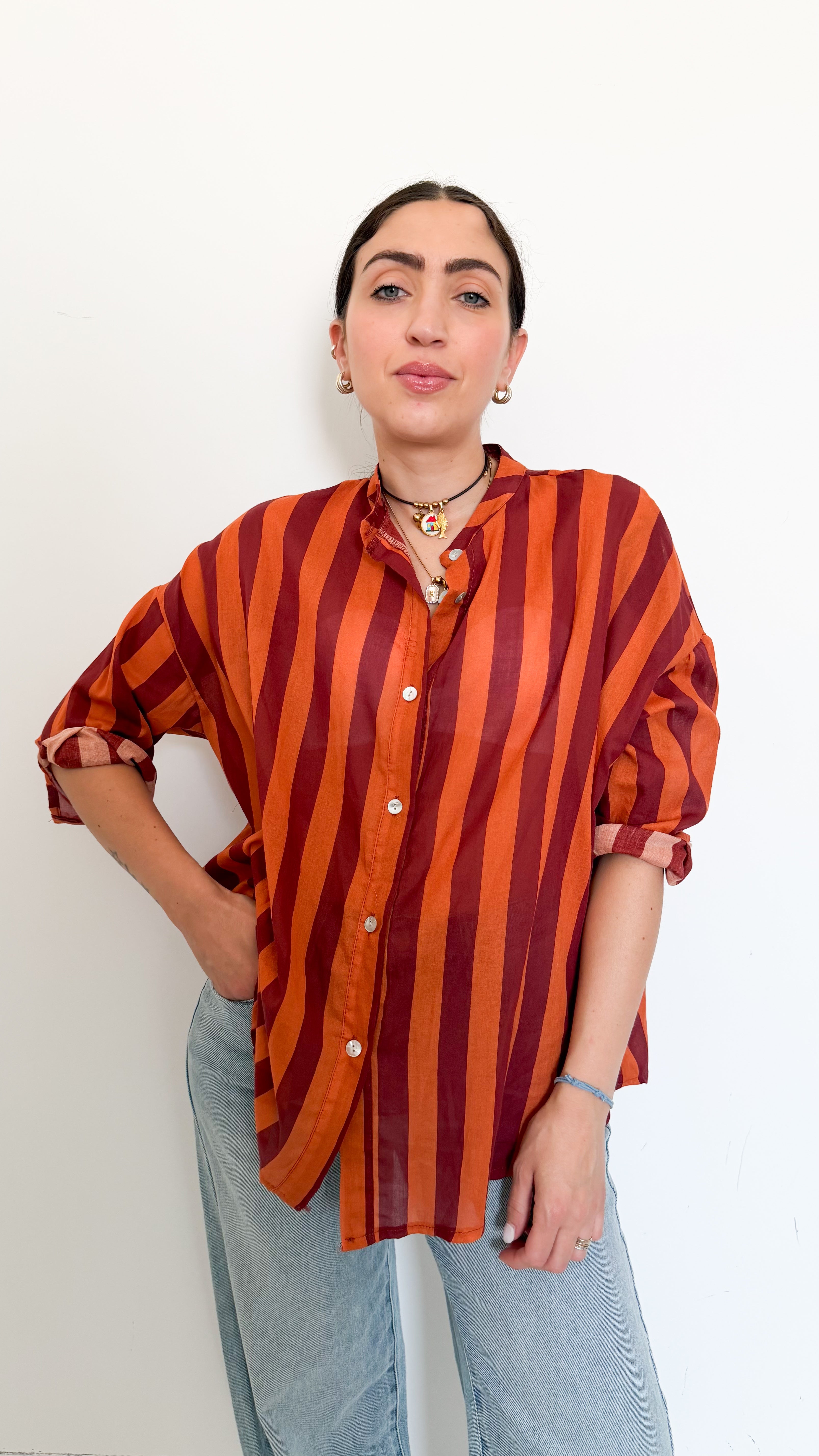 Camicia A Righe Borgogna