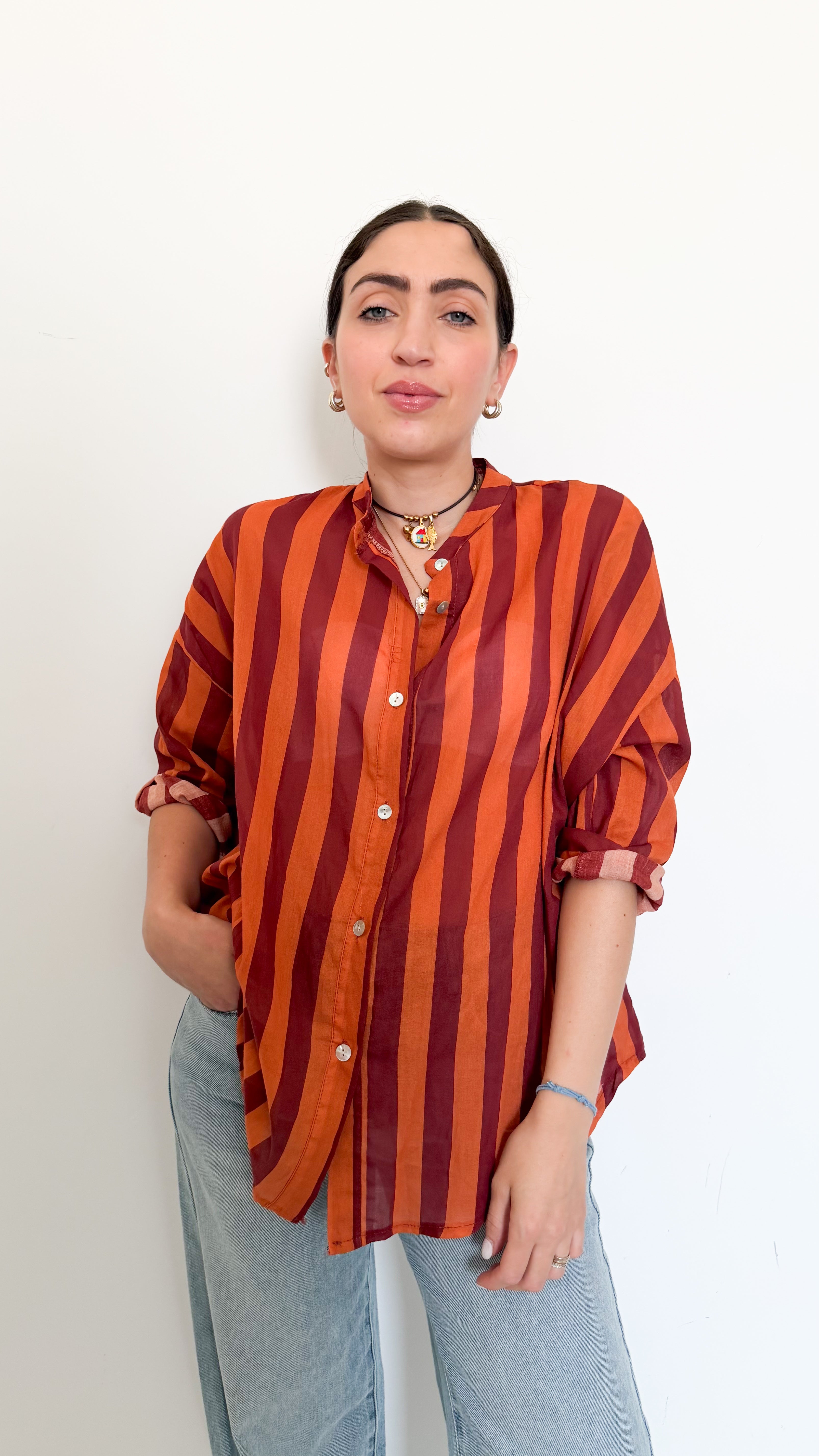 Camicia A Righe Borgogna