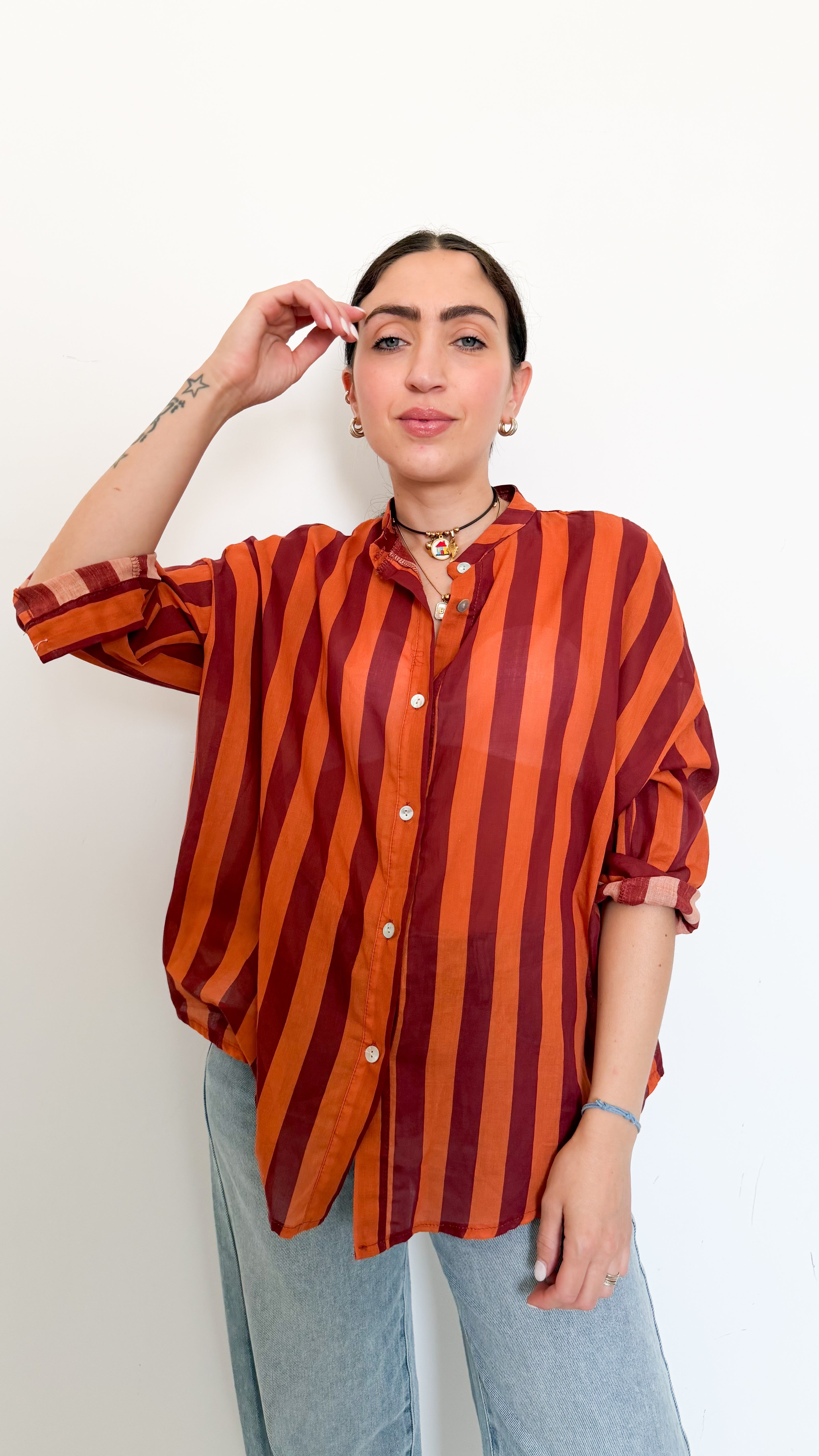 Camicia A Righe Borgogna