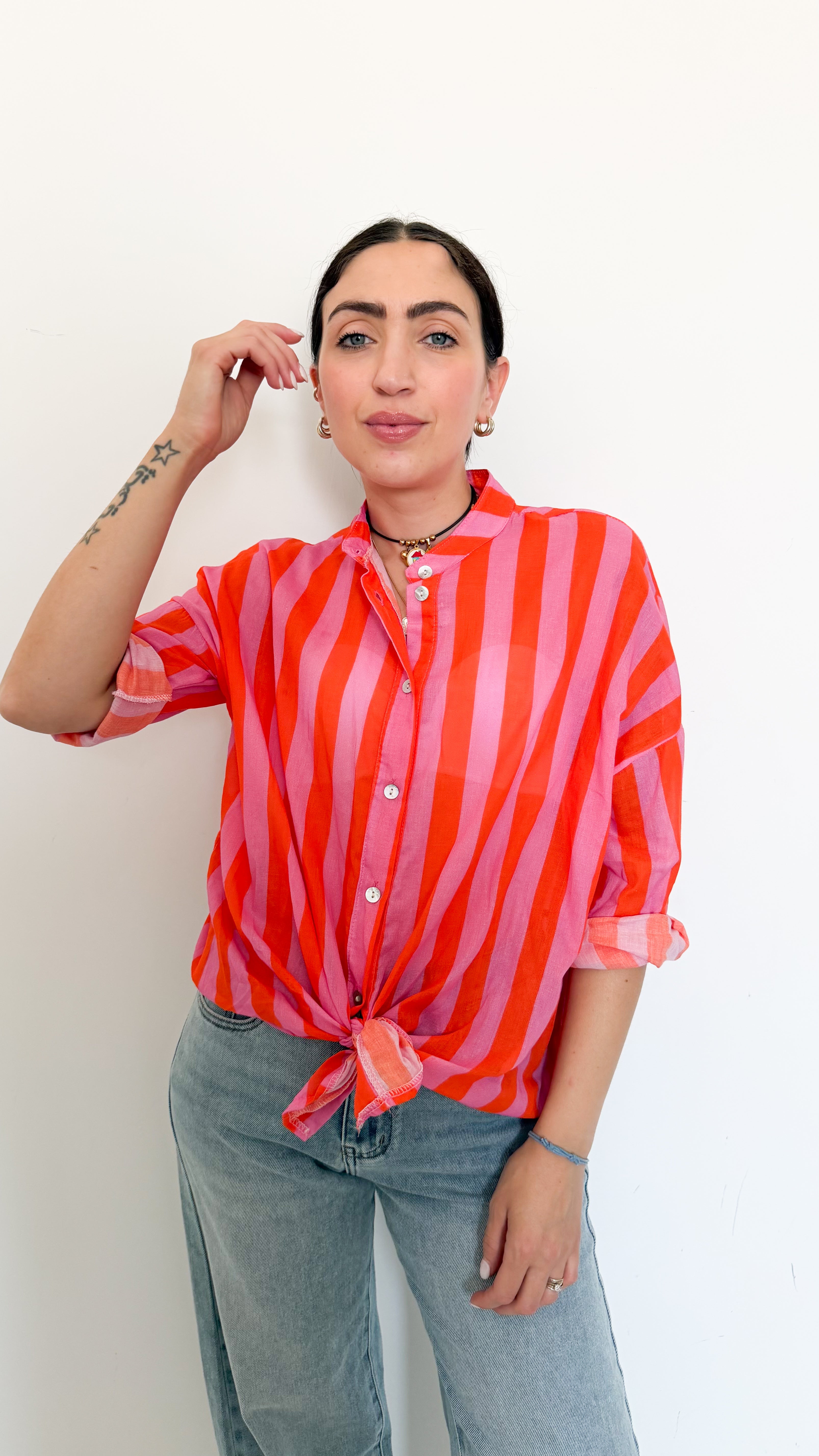 Camicia A Righe Arancioni