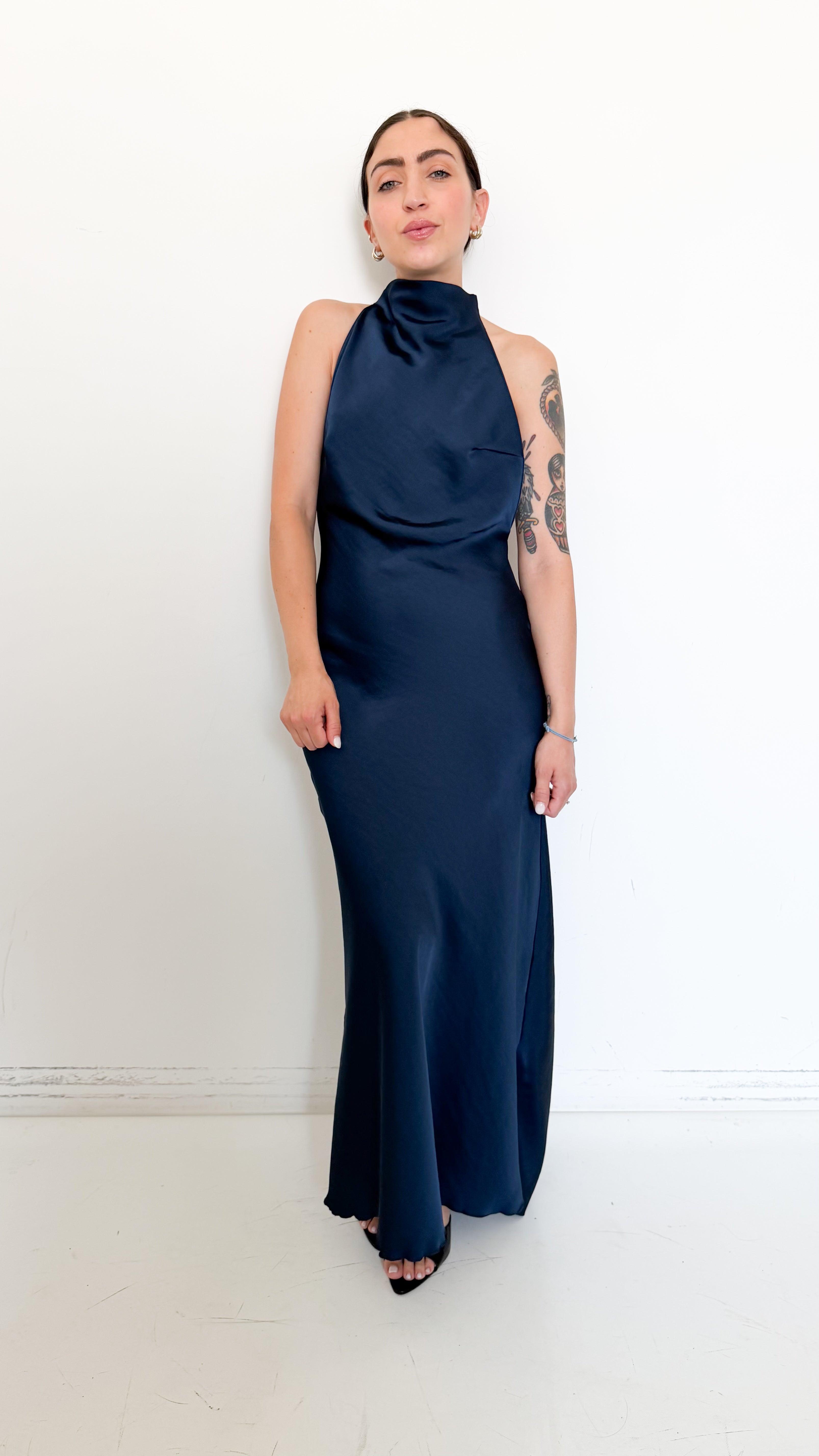 Vestito Blu In Satin