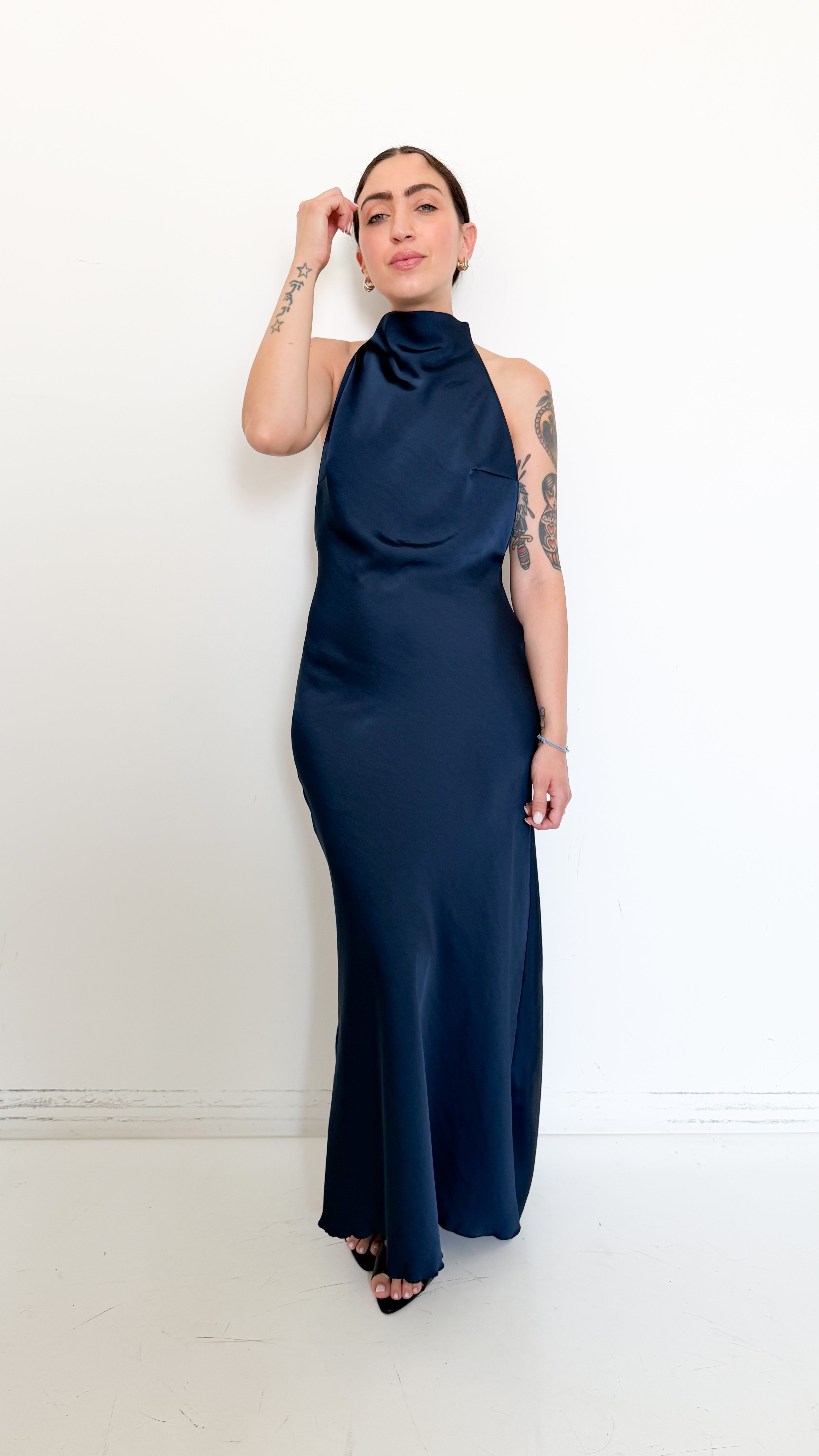 Vestito Blu In Satin