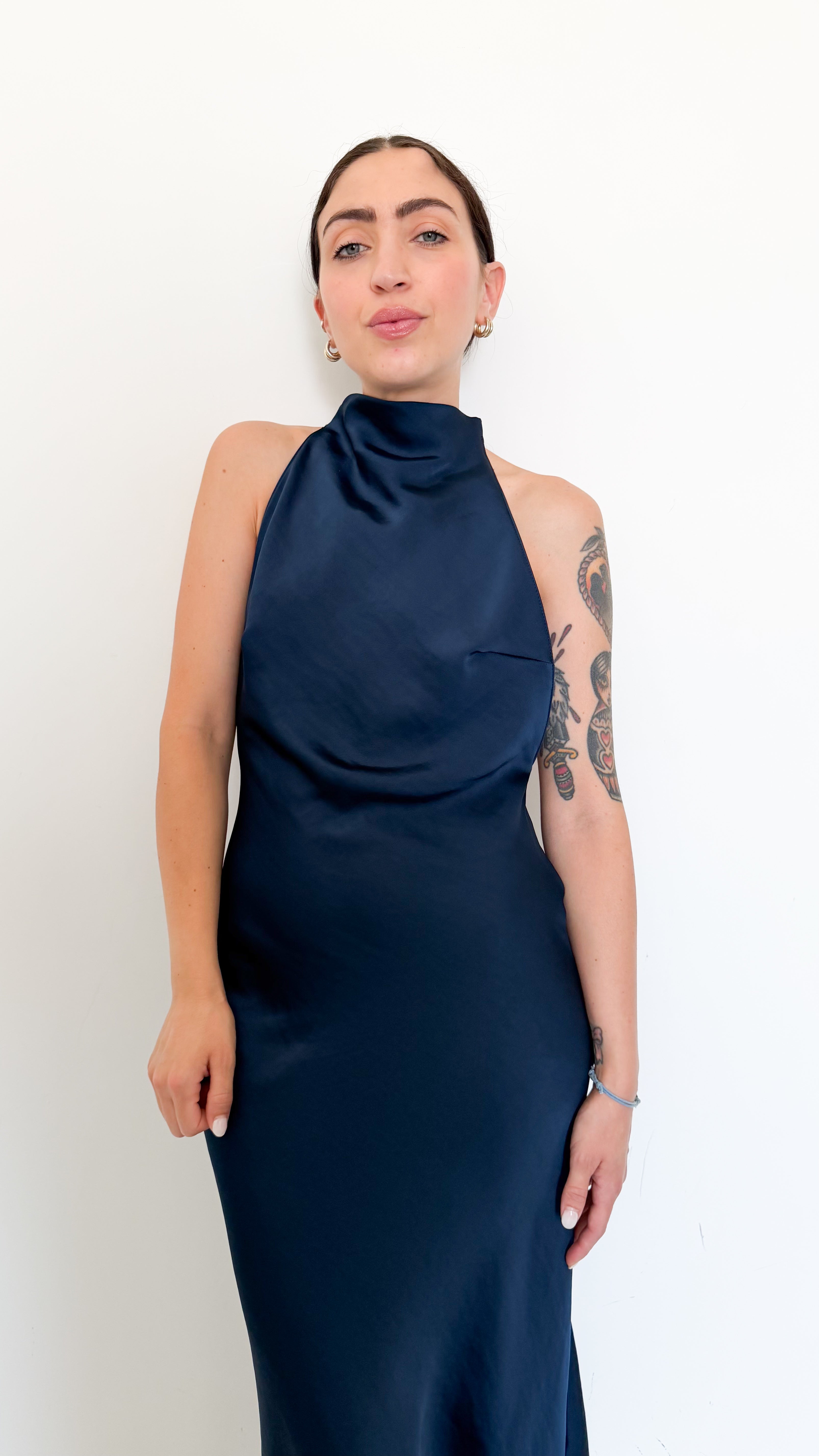 Vestito Blu In Satin