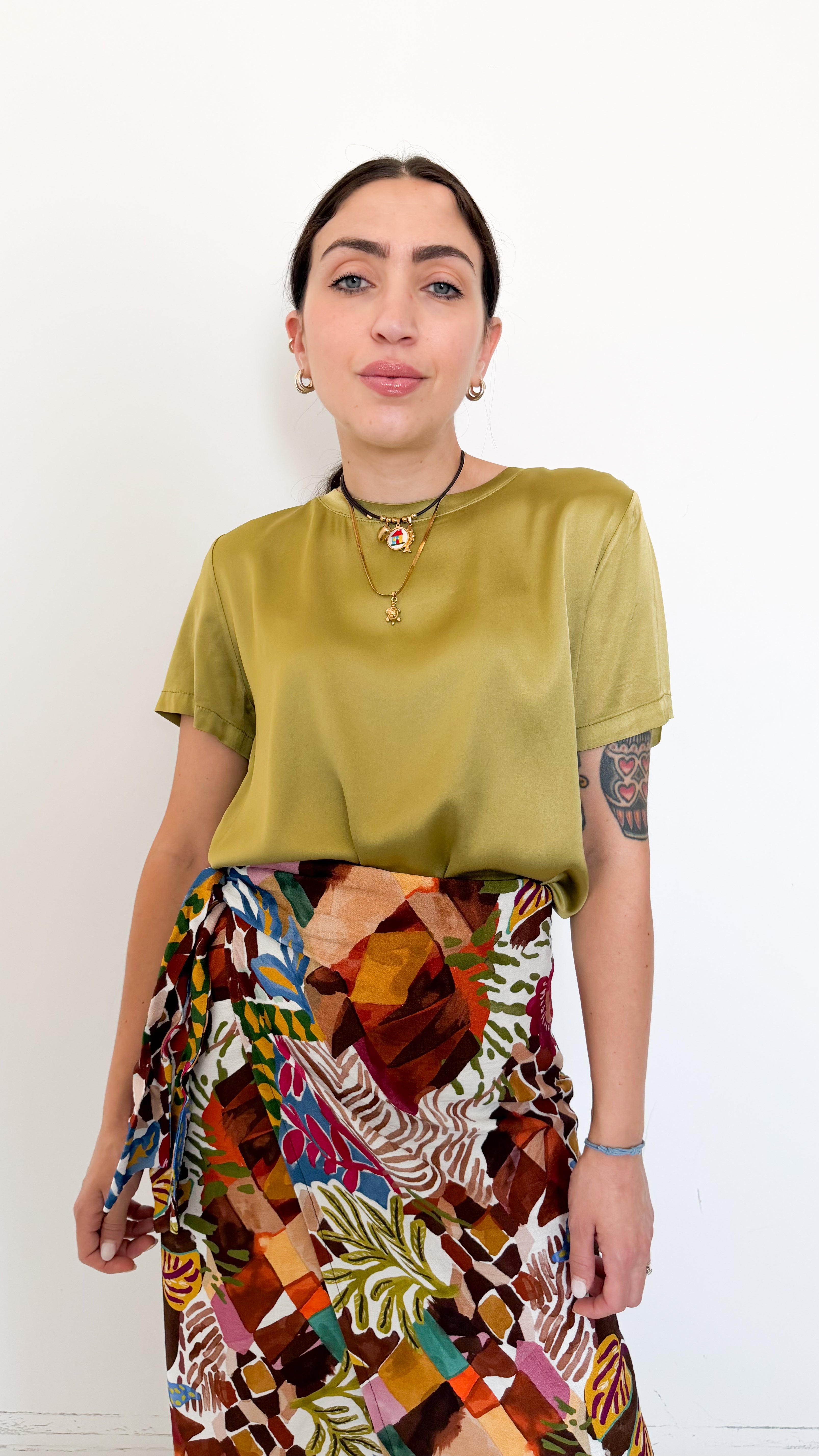 T-Shirt Verde In Satin