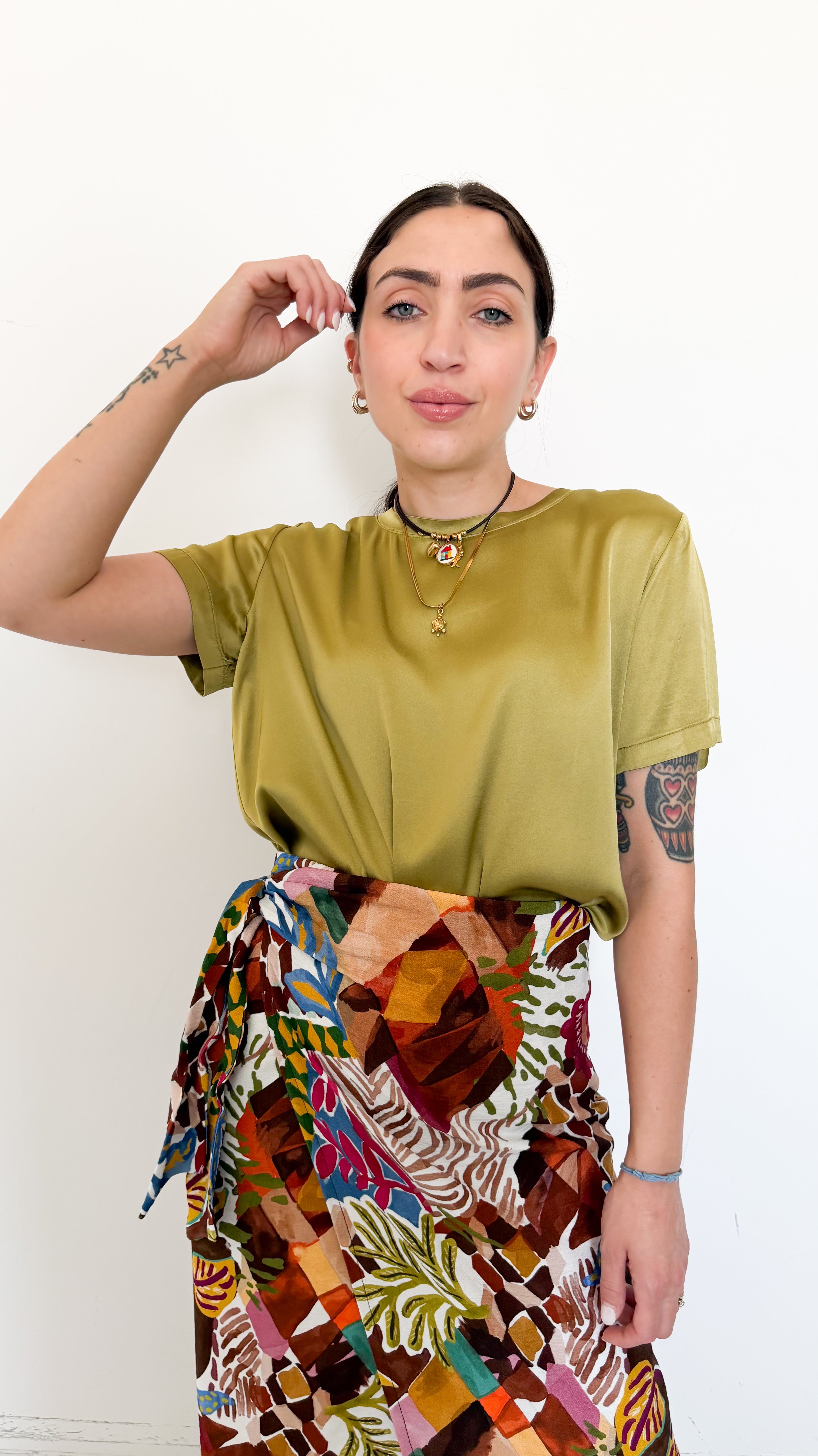 T-Shirt Verde In Satin
