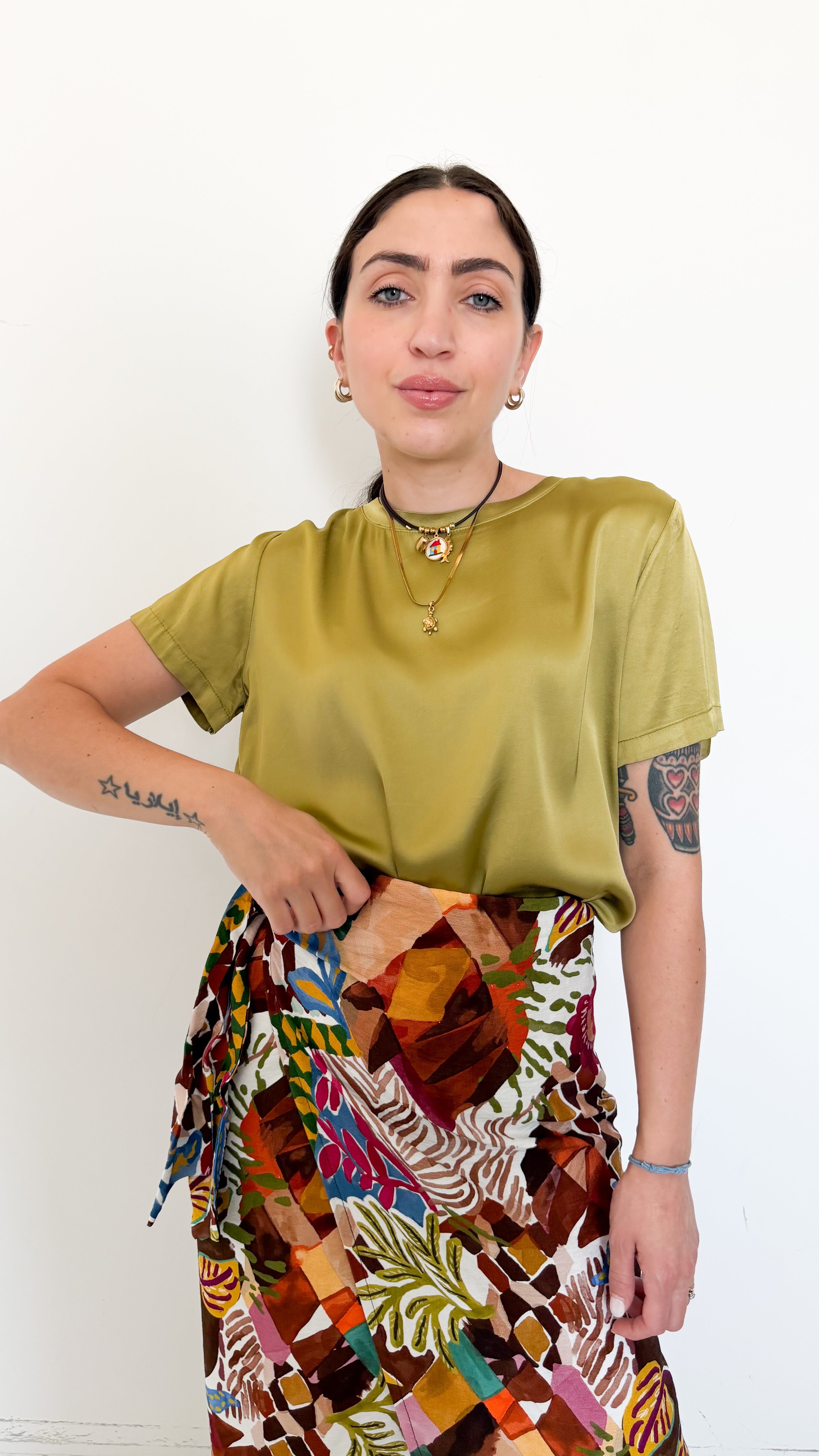 T-Shirt Verde In Satin