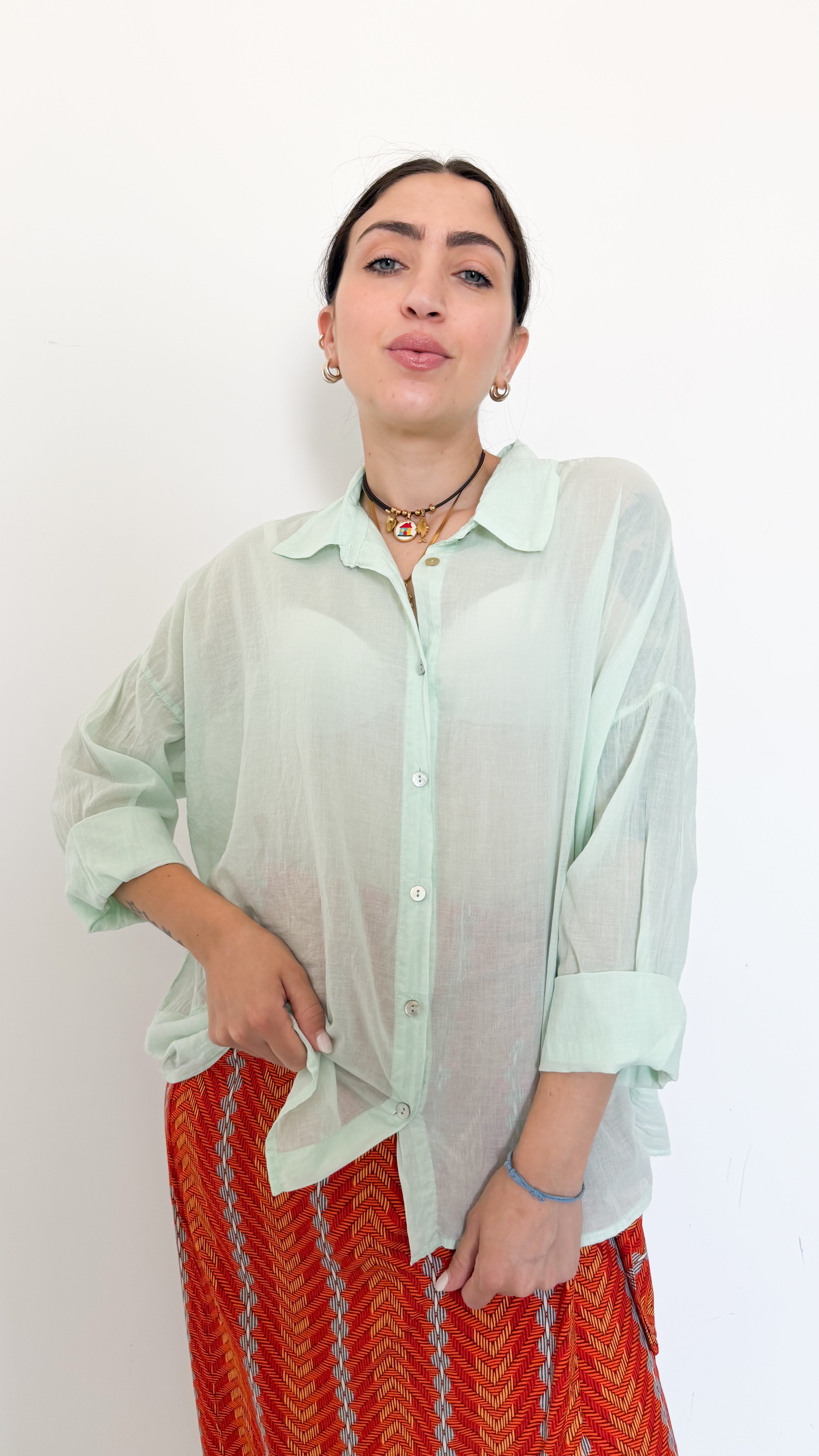 Camicia Menta In Cotone