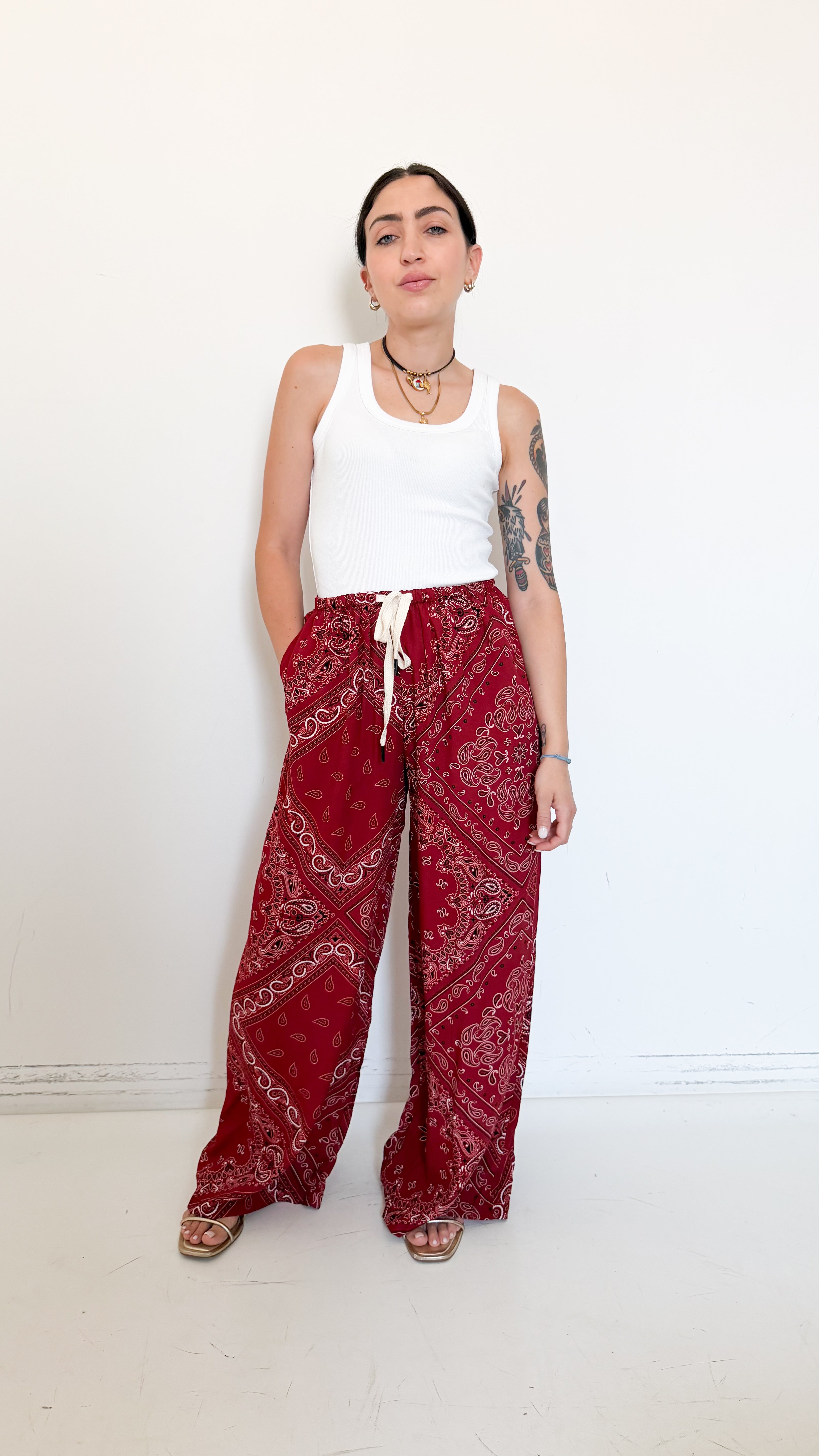 Pantaloni Rossi Fantasia Bandana