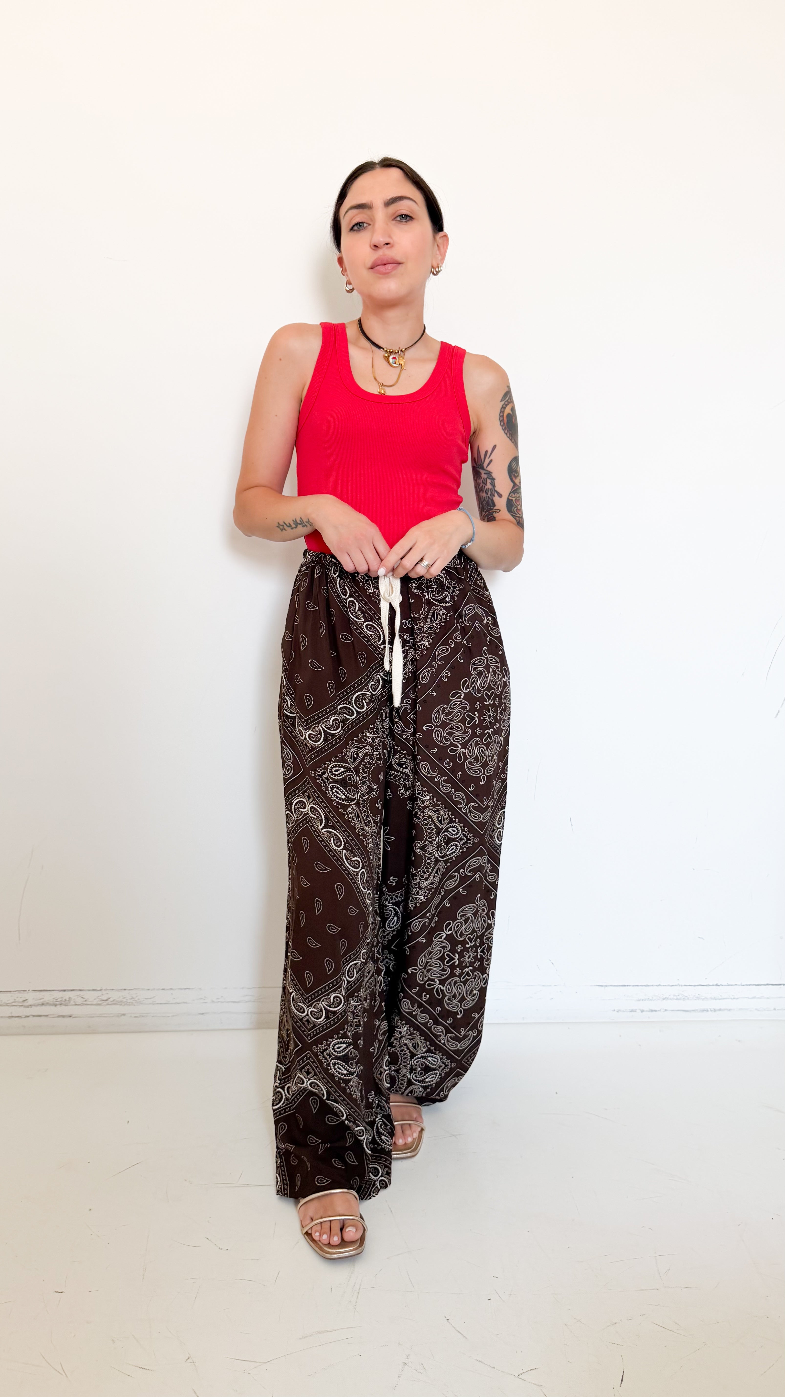 Pantaloni Marroni Fantasia Bandana