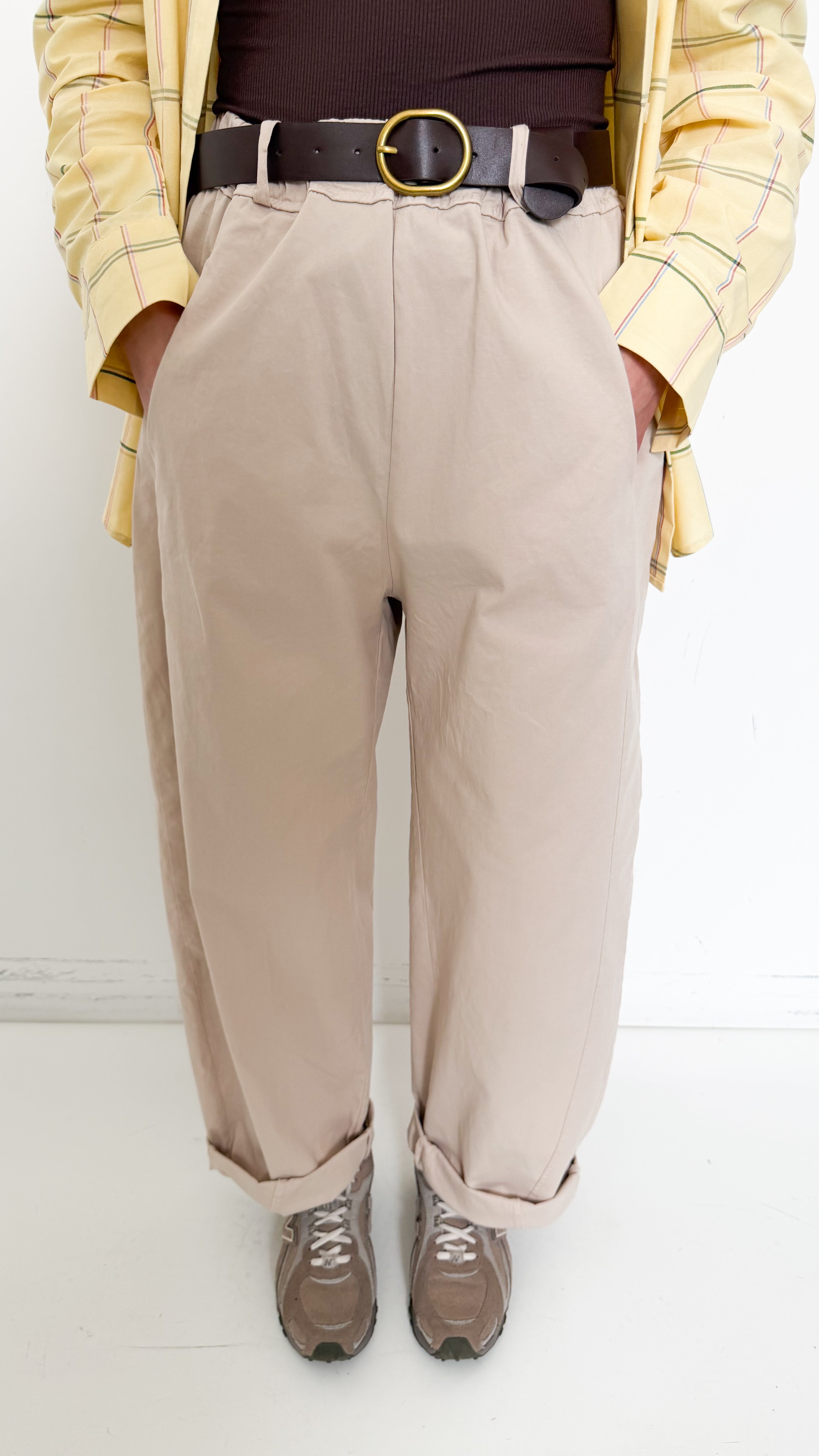 Pantaloni Balloon Beige In Cotone