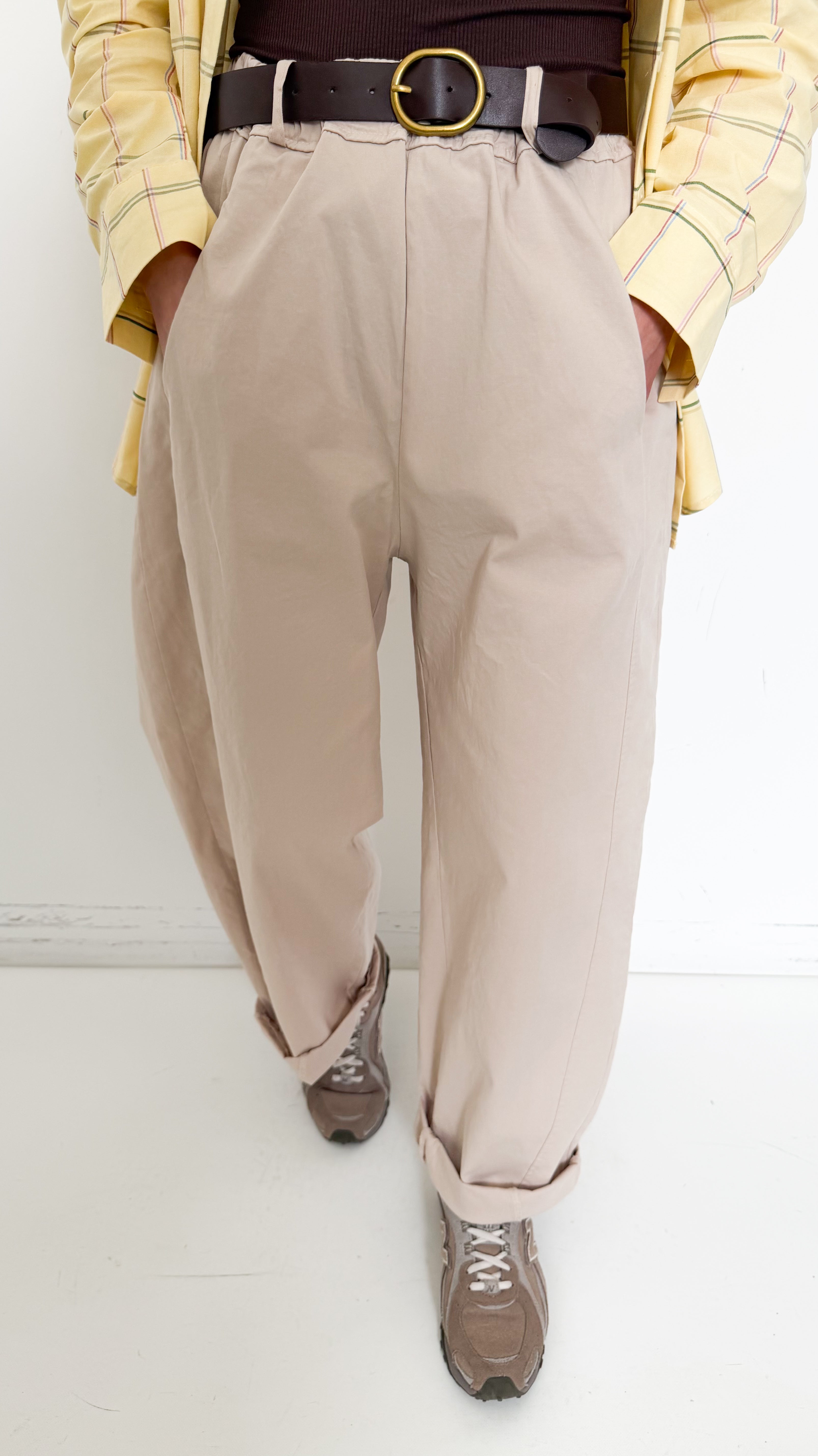 Pantaloni Balloon Beige In Cotone