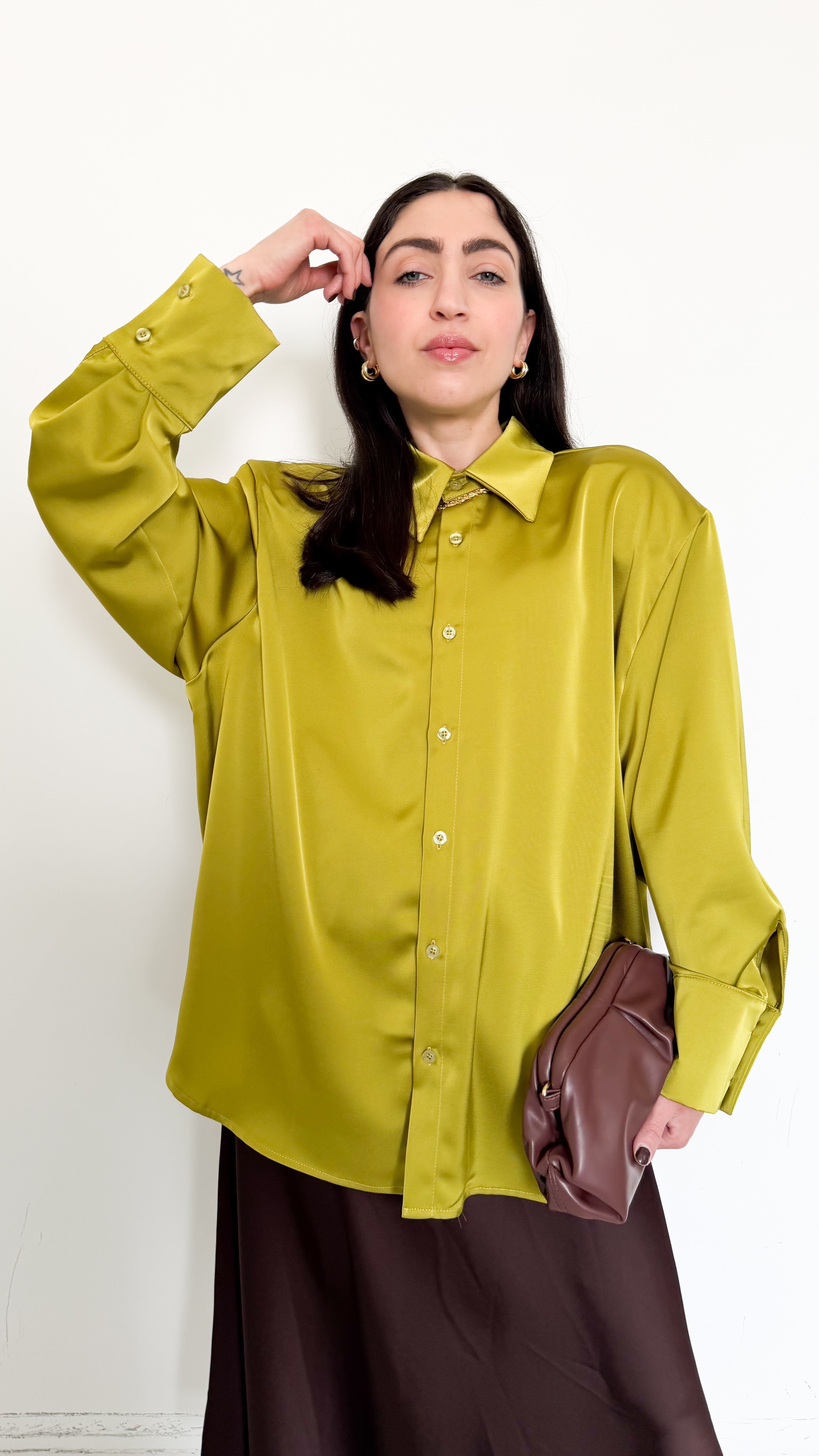 Camicia Verde In Satin Con Spalline