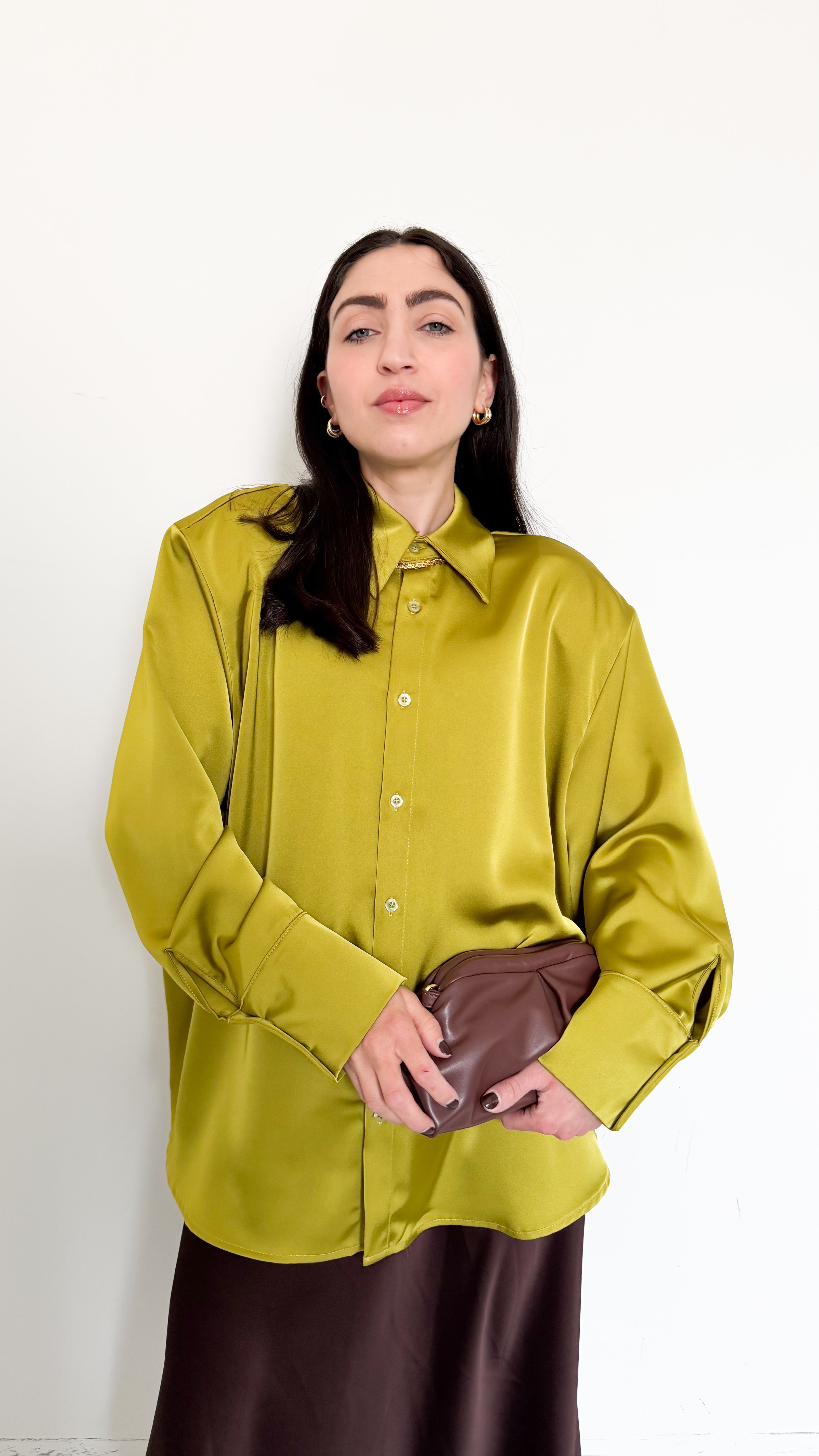 Camicia Verde In Satin Con Spalline